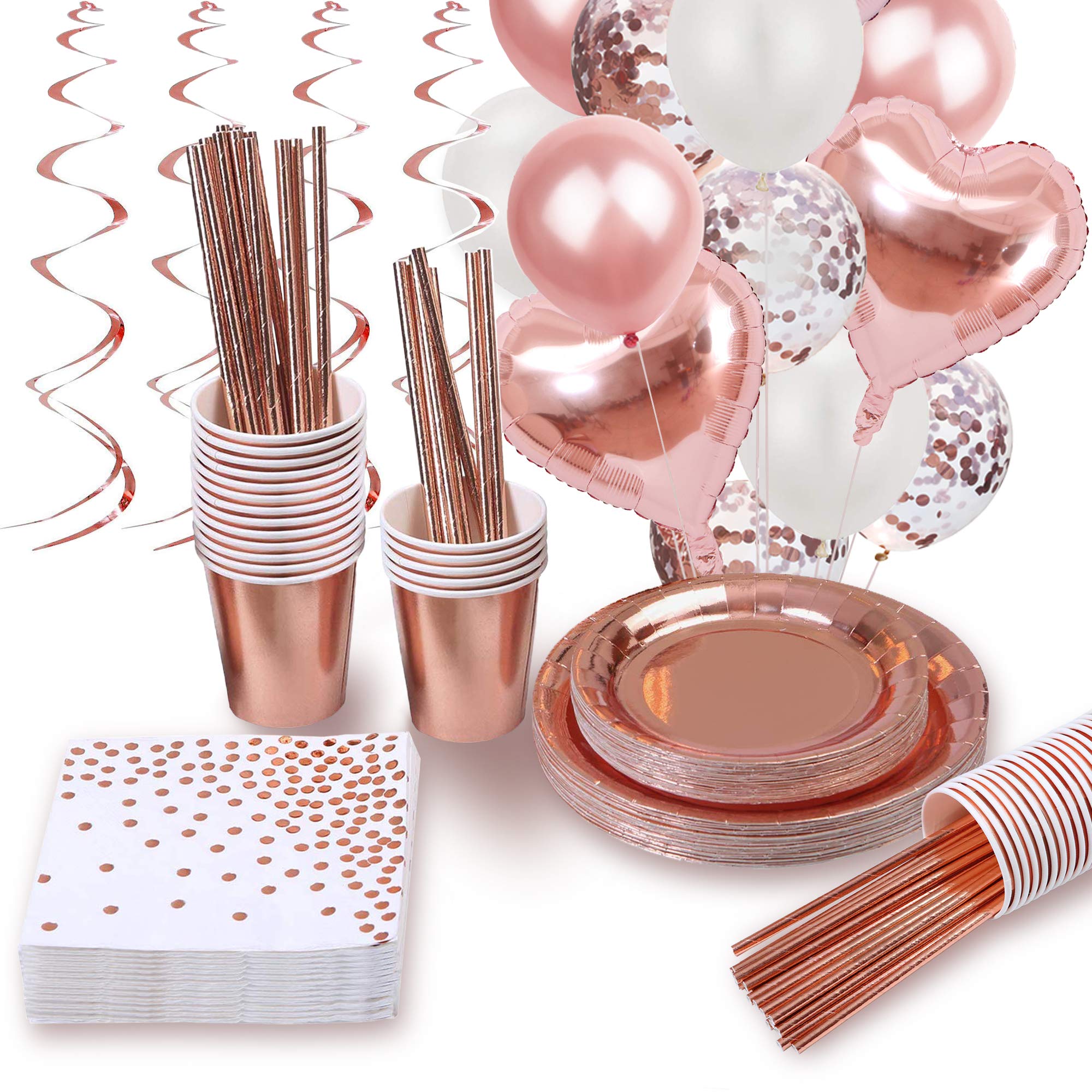 Rose Gold Party Decorations Kit - Valentine's Day, Galentine's Day & Birthday Supplies with Balloons, Tableware, Plates, Cups & Napkins | Perfect for Home Decor, Bachelorette Parties & Romantic Celebrations