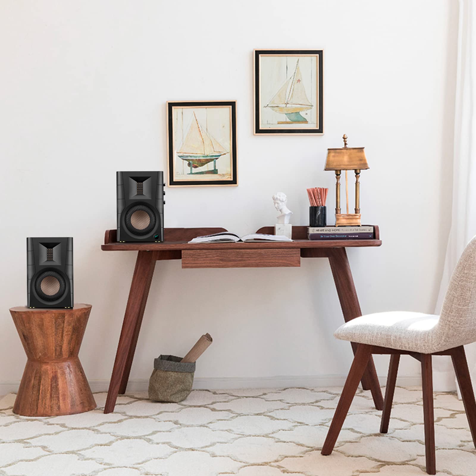 HiVi-Swans D100 Bluetooth Bookshelf Speakers - 4 Inch Powered Desktop Stereo Speakers with 62W RMS, Wood Grain Finish - Perfect for Home Theater, Gaming, Music Listening & PC Setup (Pair)