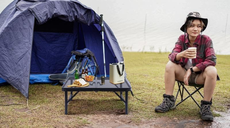 Premium Adjustable Height C-Shaped Grill Table - Outdoor Camping Cooking & Picnic Table with Mesh Bag & Carry Handle (47.3