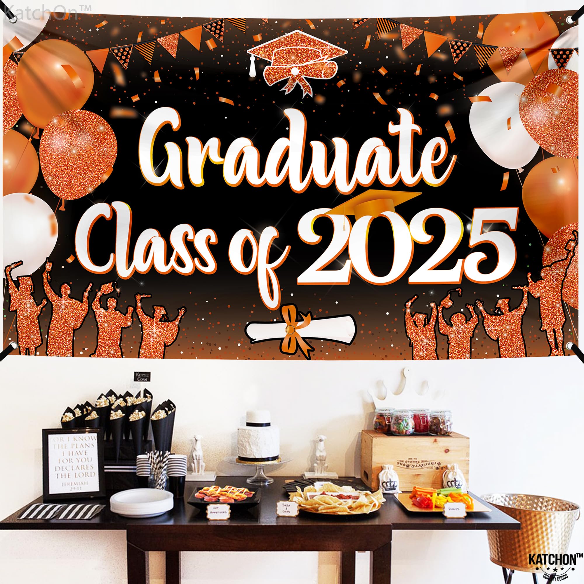 KatchOn Class of 2025 Graduation Banner - Extra Large 72x44 Inch Orange & Black Backdrop for Graduation Party Decor | Perfect for High School, College Graduation Ceremonies & Photo Booths
