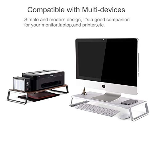 Premium Metal Monitor Stand Riser for iMac & MacBook - Space-Saving Dark Wood Grain Laptop Accessory with Sturdy Platform - Perfect for Home Office, Gaming Setup & Workspace Organization (Black)