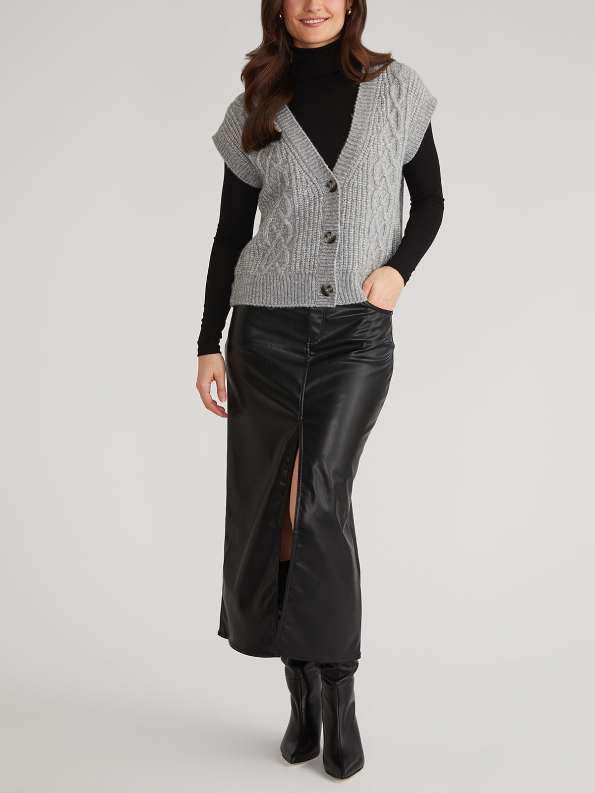 Paige Women's Button Front Cable Knit Vest - Stylish & Cozy Winter Layering Piece for Casual Outfits & Office Wear