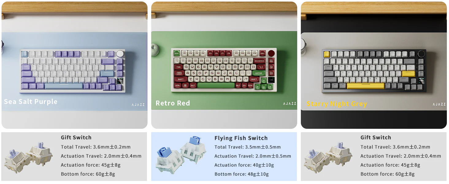 Ajazz AK820Pro Purple RGB Mechanical Keyboard with Flyfish Switches - Perfect for Gaming, Typing & Office Work