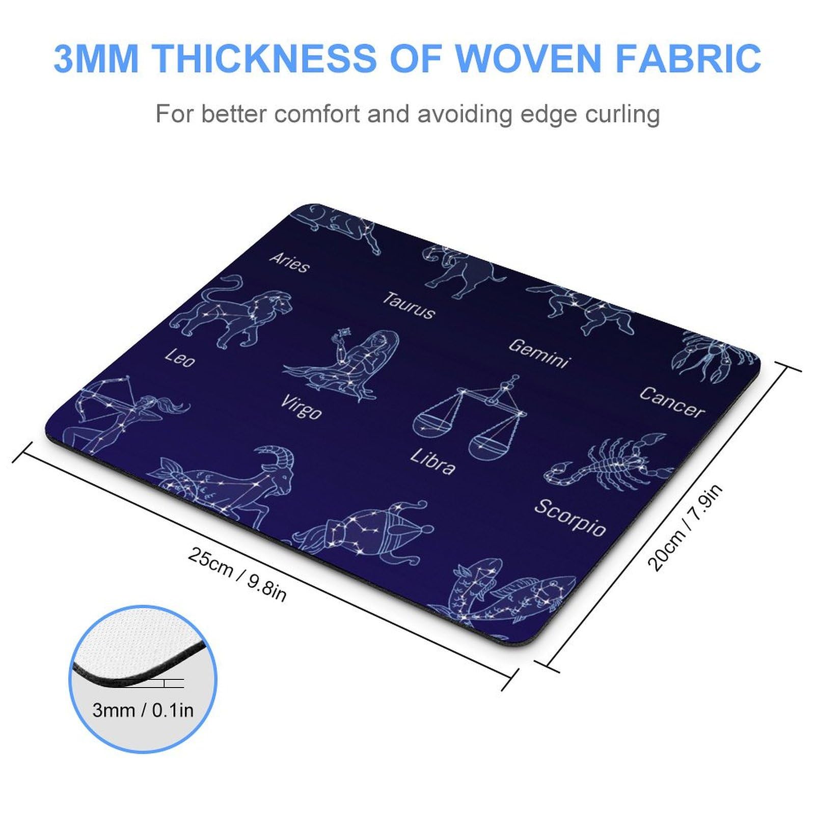 Zodiac Signs Sky Design Durable Non-Slip Waterproof Gaming Mouse Pad - 20x25cm Large Mouse Mat for PC Laptop Office & Home Use - Perfect for Gamers, Graphic Designers & Computer Work