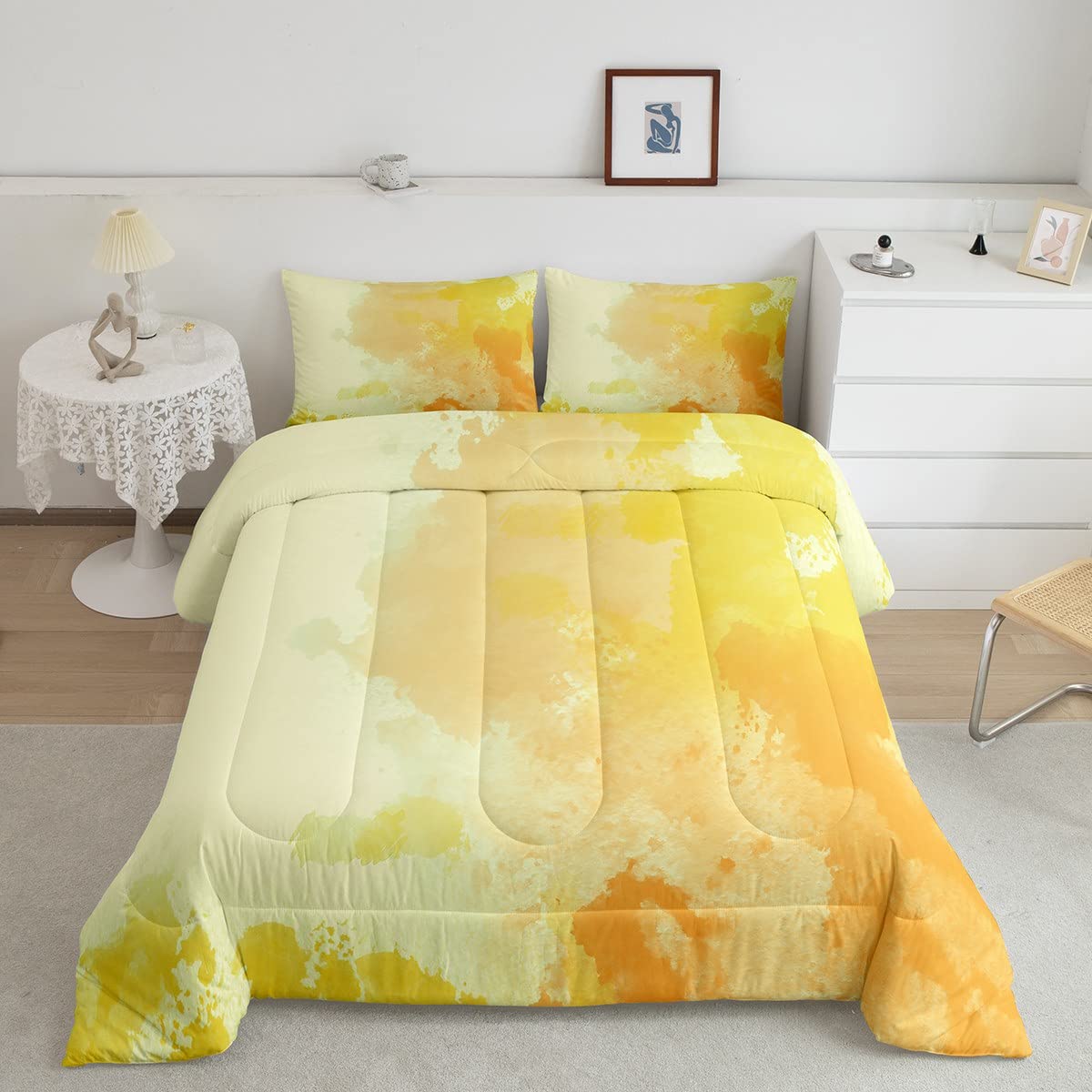 Tie Dye Ombre Comforter Set for Kids - Twin Size Yellow Gradient Bedding with Pillowcase | Soft & Stylish Quilt for Boys & Girls | Perfect for Kids' Bedrooms, Sleepovers & Cozy Nights