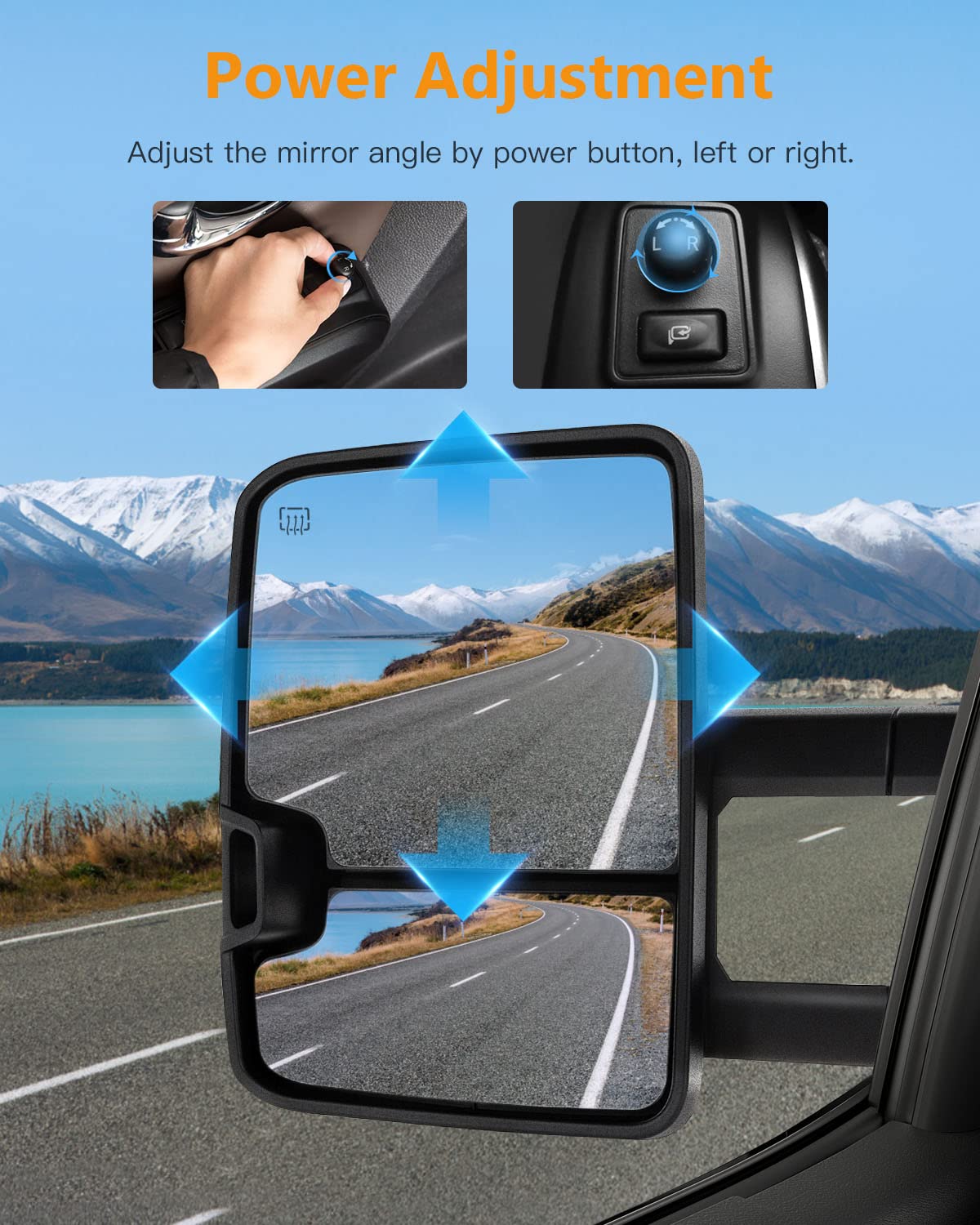 Heated Power Towing Mirrors for 2008-2013 Chevy Silverado & GMC Sierra - LED Turn Signal, Running Lights, Black Pair (Left & Right) - Perfect for Towing Trailers, Boats & RVs in All Weather Conditions