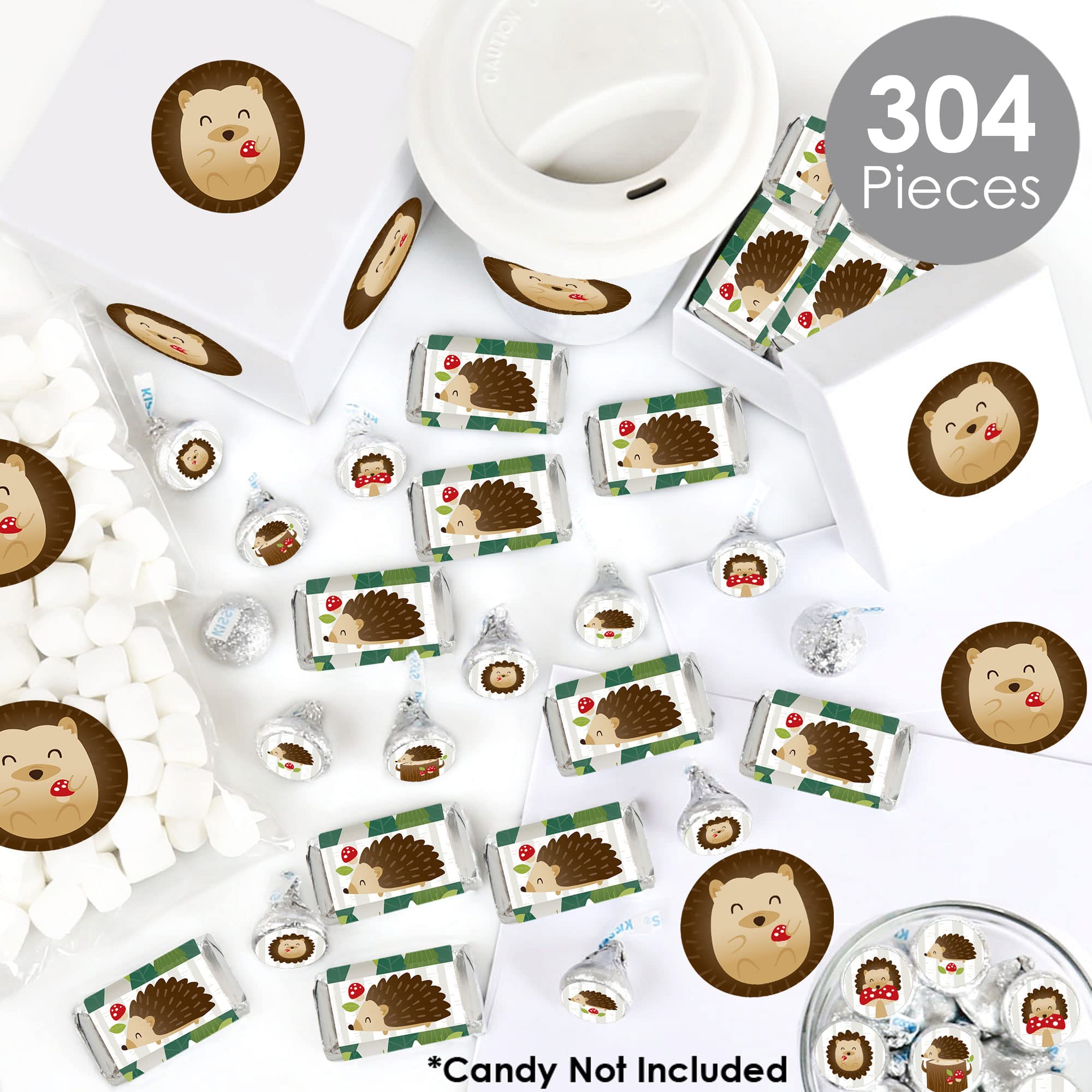 Big Dot of Happiness Forest Hedgehogs Candy Wrappers & Stickers Kit - 304pcs Woodland Party Supplies for Baby Showers, Birthdays, Favors - Perfect for DIY Treats, Gift Packaging & Scrapbooking