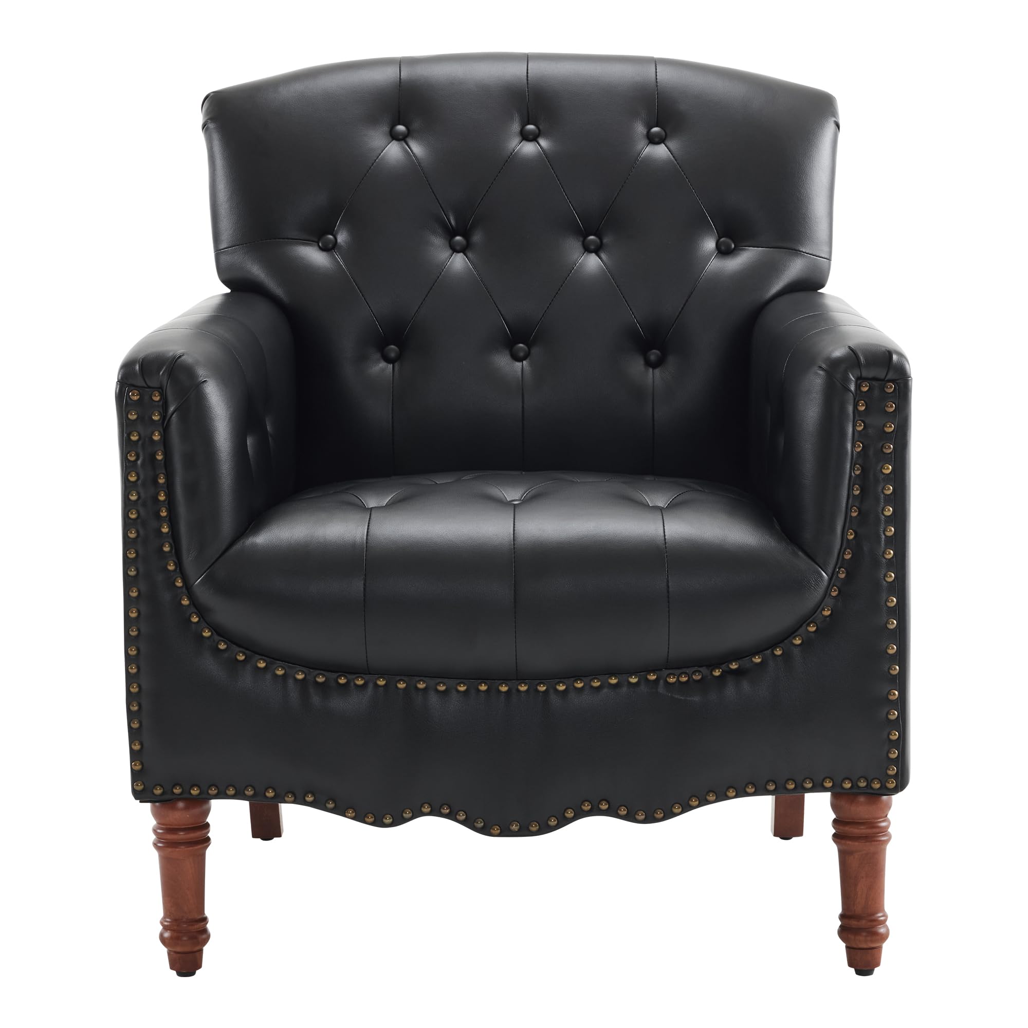 MOJAY Modern Accent Chair - Mid-Century Faux Leather Living Room Armchair with Thick Padded Cushion & Sturdy Wood Legs, Comfortable Lounge Sofa Club Chair for Bedroom, Home Office, Reading Nook (Black) - Perfect for Relaxing, Entertaining & Small Space Decor
