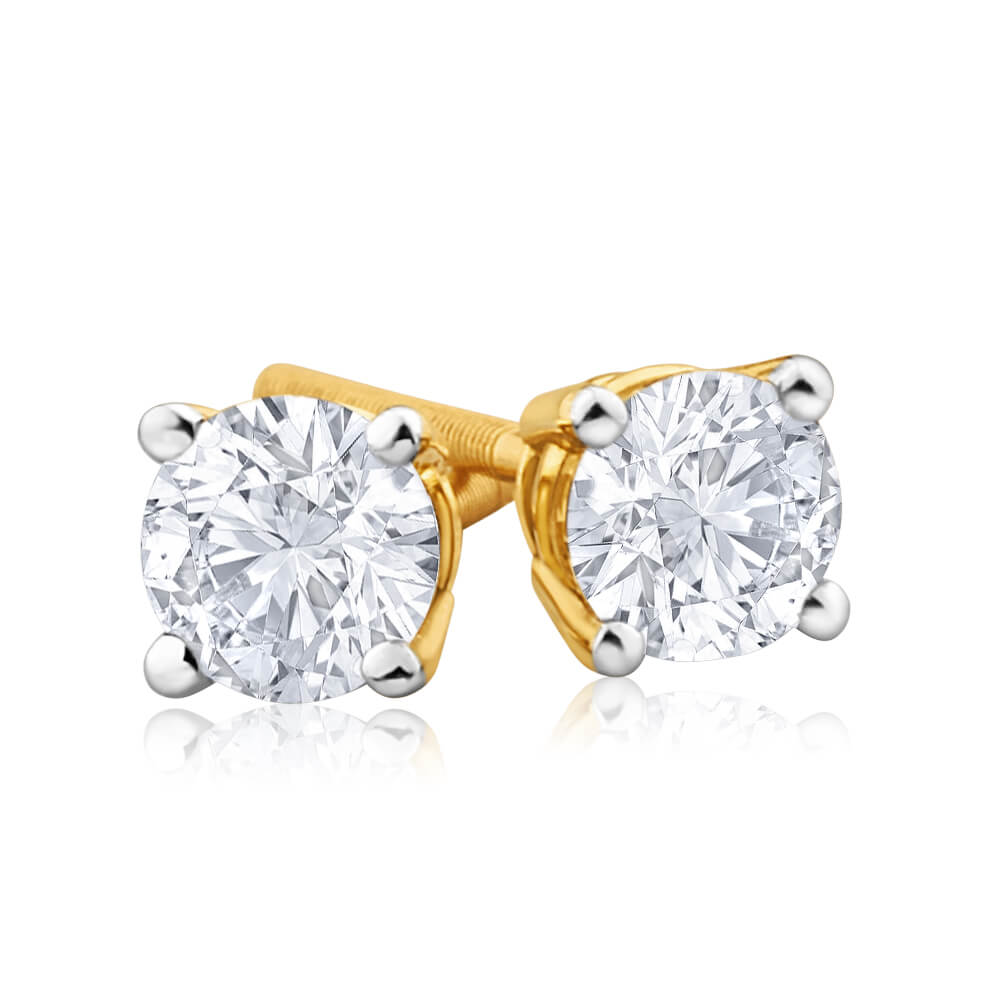 18K Yellow Gold 0.5 Carat Diamond Screw Back Stud Earrings for Women - Perfect for Everyday Wear, Gift Giving & Special Occasions