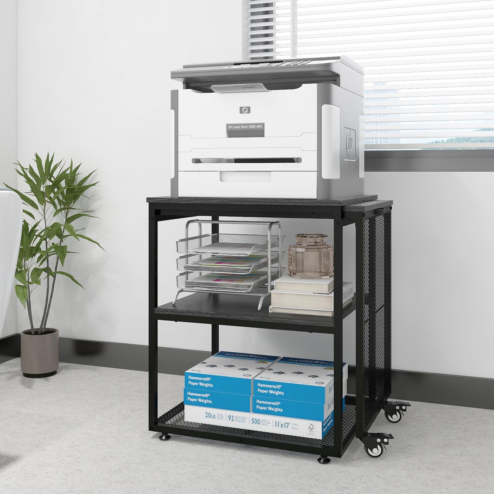 Natwind 24x20x29 Inch Large Printer Stand with Storage Shelves - Extendable Craft Desk for Home Office, Kitchen, Study & Living Room - Versatile Organization Table for Printer, Supplies & Decor (Black) - Perfect for Small Spaces & Multi-Purpose Use