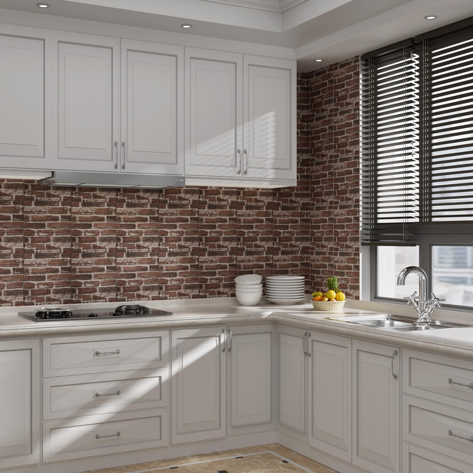 20PCS 3D Peel and Stick Faux Brick Wall Panels - Self-Adhesive Foam Stone Wallpaper for Bedroom, Kitchen, Living Room & Home Decor - Easy DIY Wall Covering for Accent Walls and Interior Design