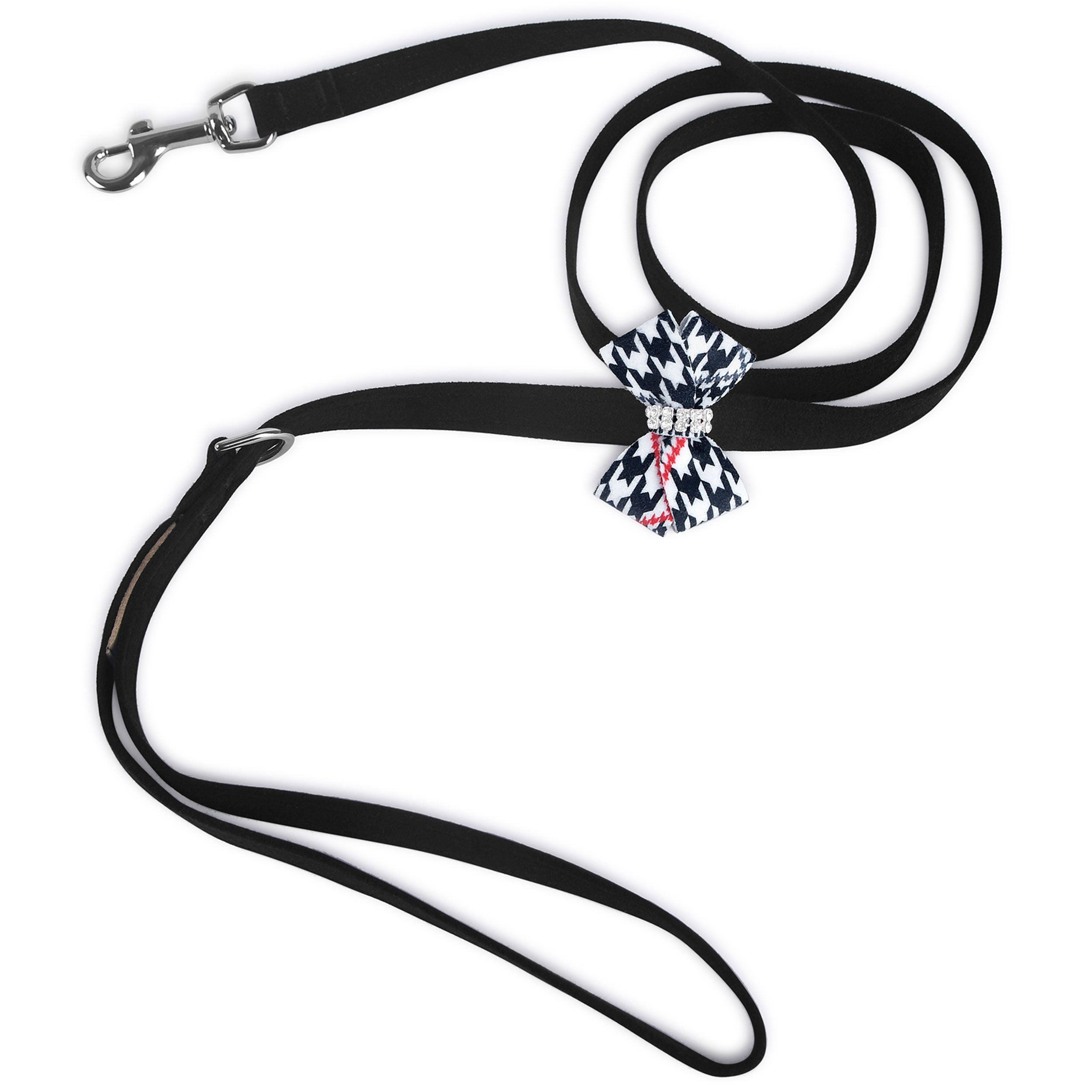 Classic Glen Houndstooth Nouveau Bow Dog Leash - Stylish & Durable Pet Walking Accessory for Small & Medium Dogs - Perfect for Daily Walks, Training & Fashionable Outings