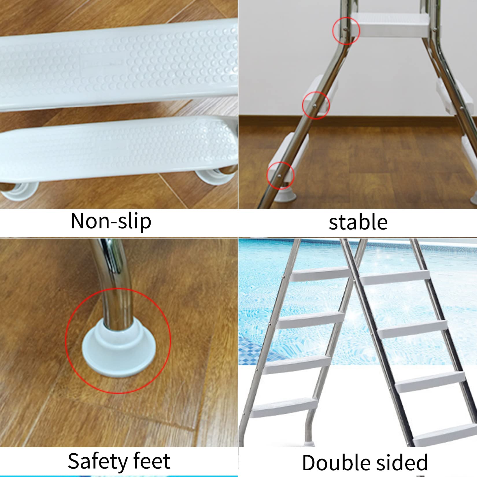 **Heavy Duty 304 Stainless Steel Above Ground Pool Ladder - 4 Step Outdoor Swimming Pool Steps with 500 lb Weight Capacity - Durable Backyard Pool Access for Inground & Above Ground Pools**