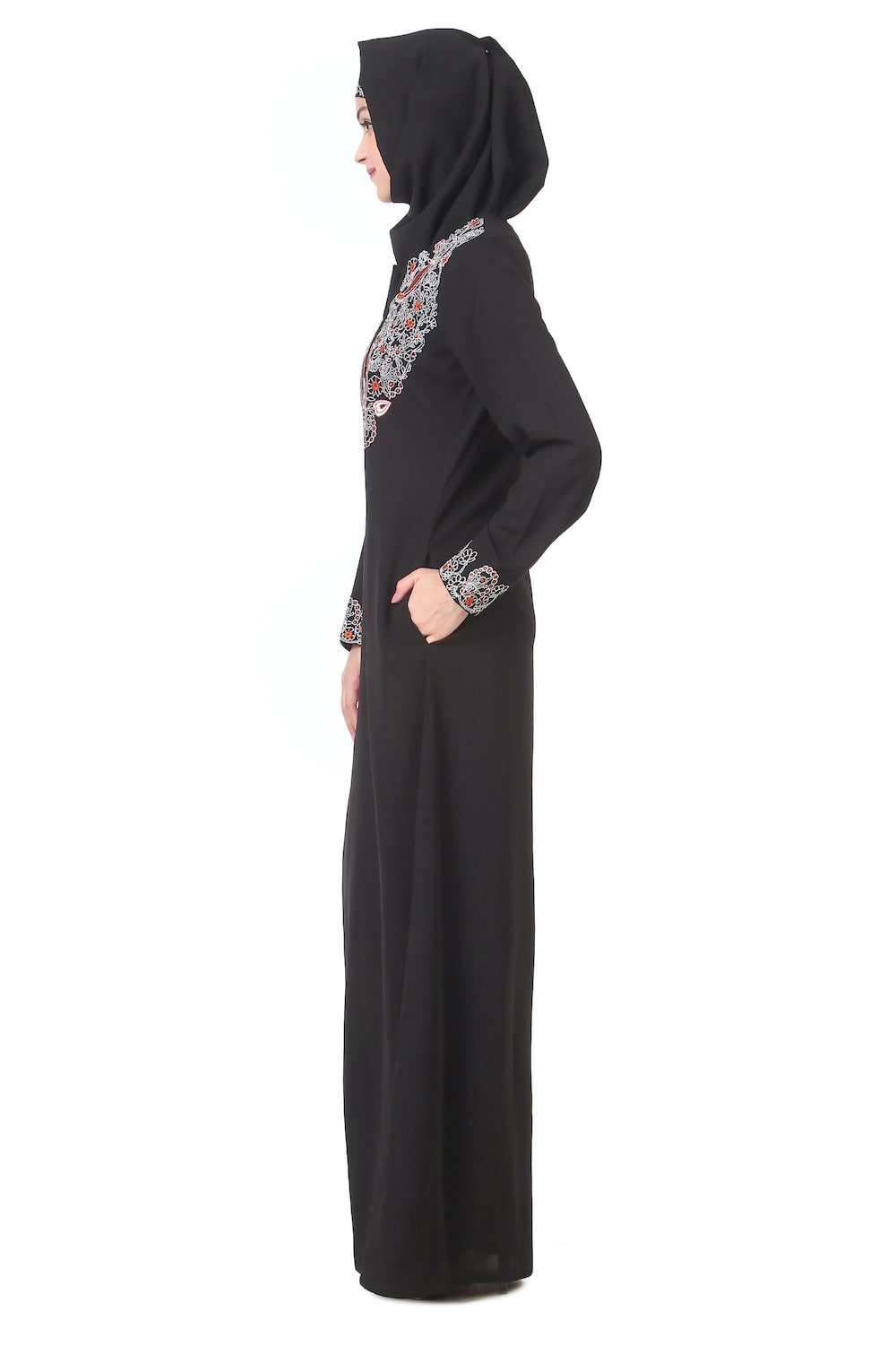 Elegant Faux Button Front Paisley Embroidered Abaya Dress - Modest Muslim Prayer Dress for Women, Perfect for Eid, Ramadan & Special Occasions