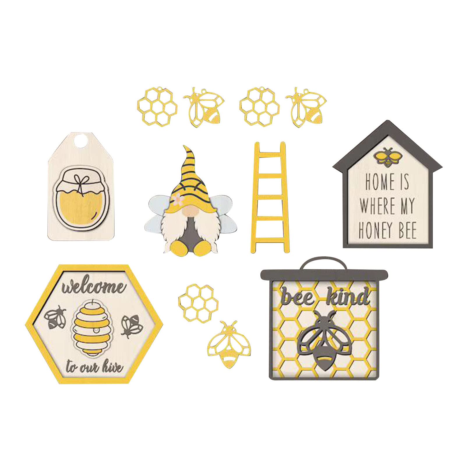 Homlpope 3mm Bee Festival Wooden Layered Tray Mini Ornaments - 7-Piece Set for Home Decor, Table Centerpiece & Seasonal Display