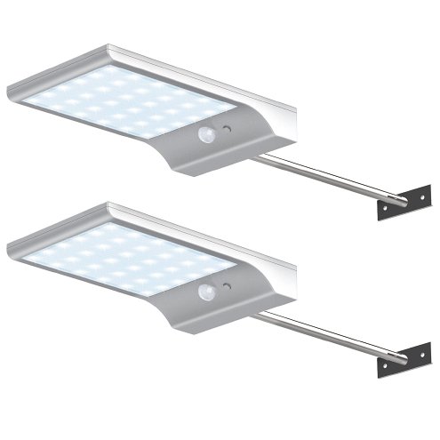 Solar Powered Outdoor Wall Lights with Motion Sensor - Waterproof Security Lighting for Barn, Porch, Garage (2 Pack, White) | Perfect for Pathway, Garden, and Backyard Illumination