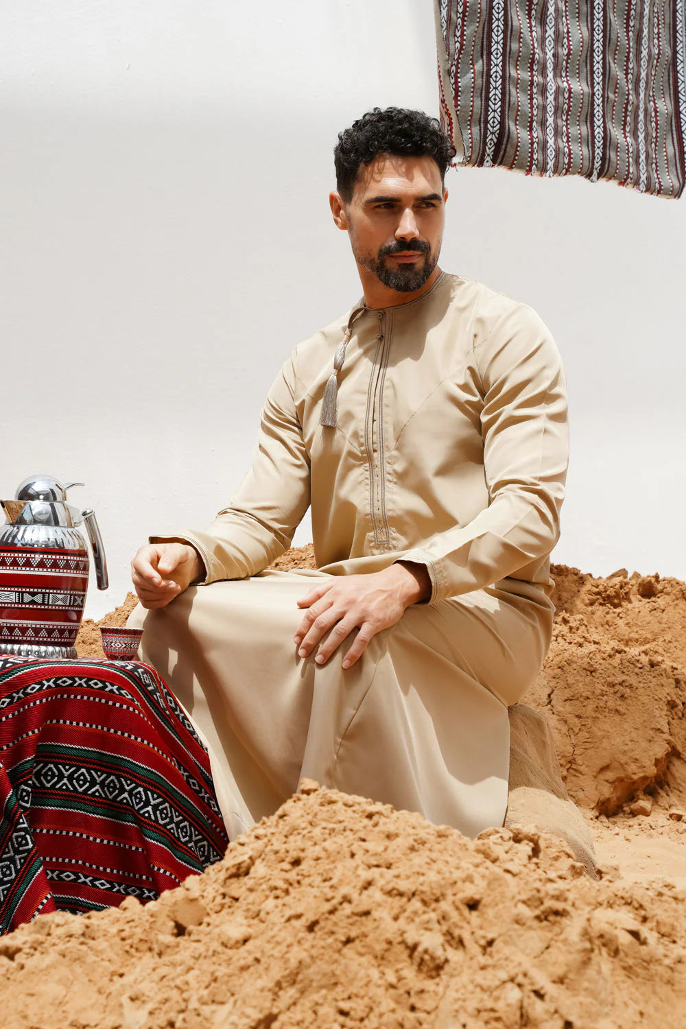 Premium Faris Omani Thobe Jubba for Men - Elegant Gold Embroidered Traditional Arabic Robe - Perfect for Eid, Weddings & Special Occasions