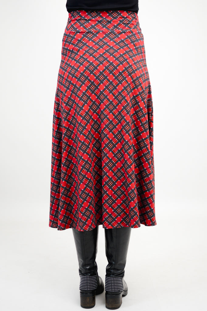 Gillian Skirt - Stylish Cherry Plaid Bamboo Midi Skirt for Women | Perfect for Casual Outings, Office Wear & Summer Fashion