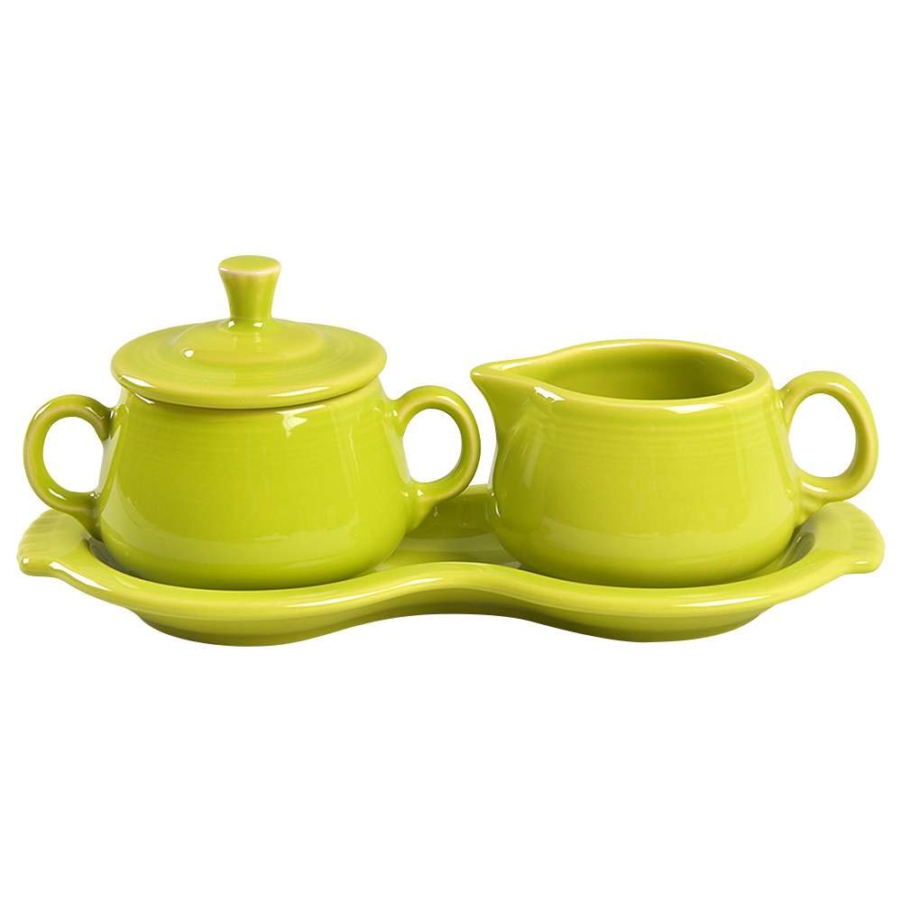 Fiesta Covered Creamer and Sugar Set with Tray in Lemongrass - Perfect for Coffee & Tea Service, Breakfast Table Setting, and Kitchen Decor