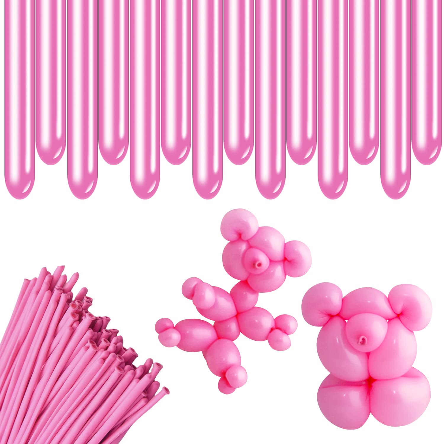 100 Pack Solid Color Twisting Balloons in Pink - Fun Party Decorations for Birthdays, Baby Showers & Events