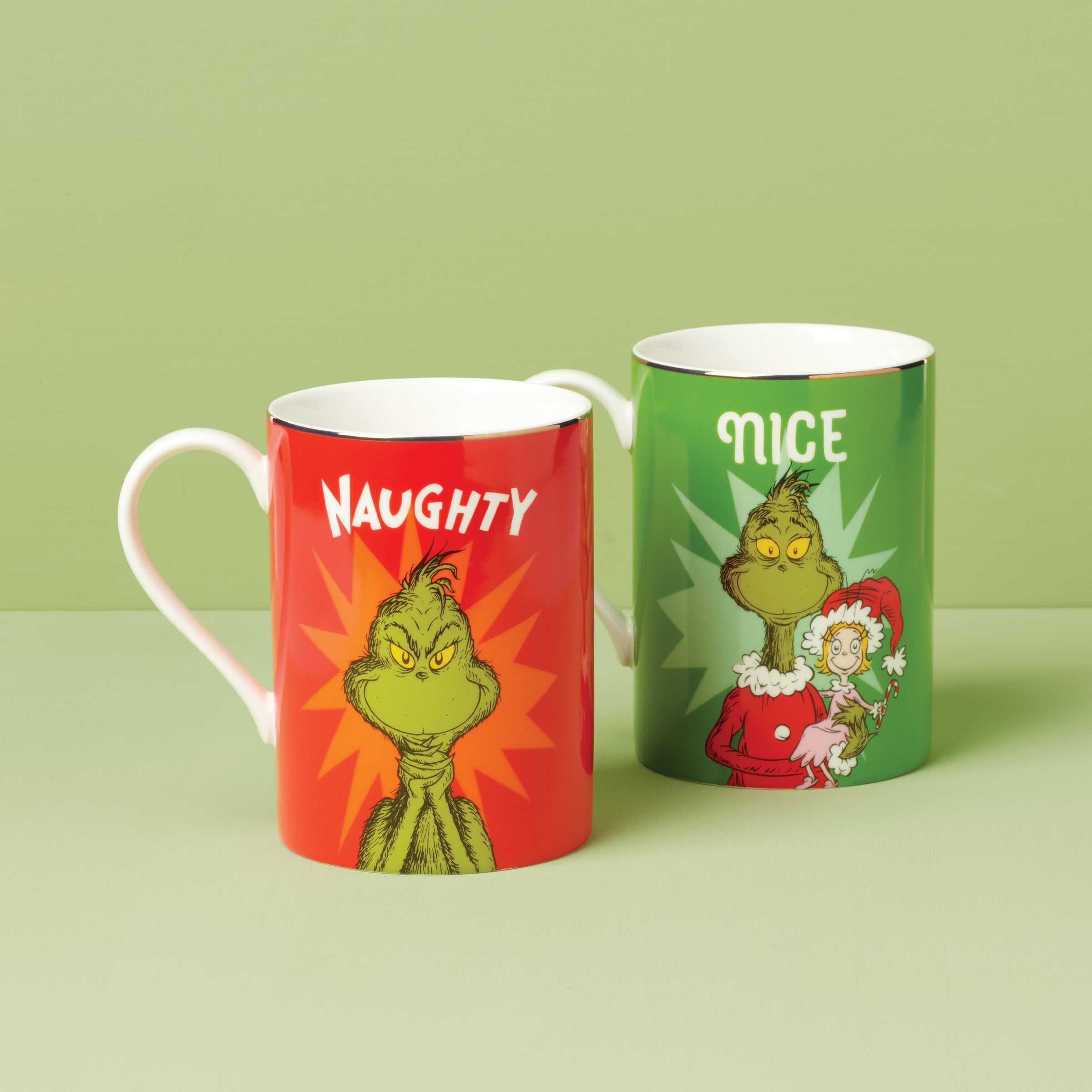 Merry Grinchmas Naughty & Nice Christmas Mug Set - Funny Holiday Coffee Cups for Xmas Gifts & Cozy Winter Mornings