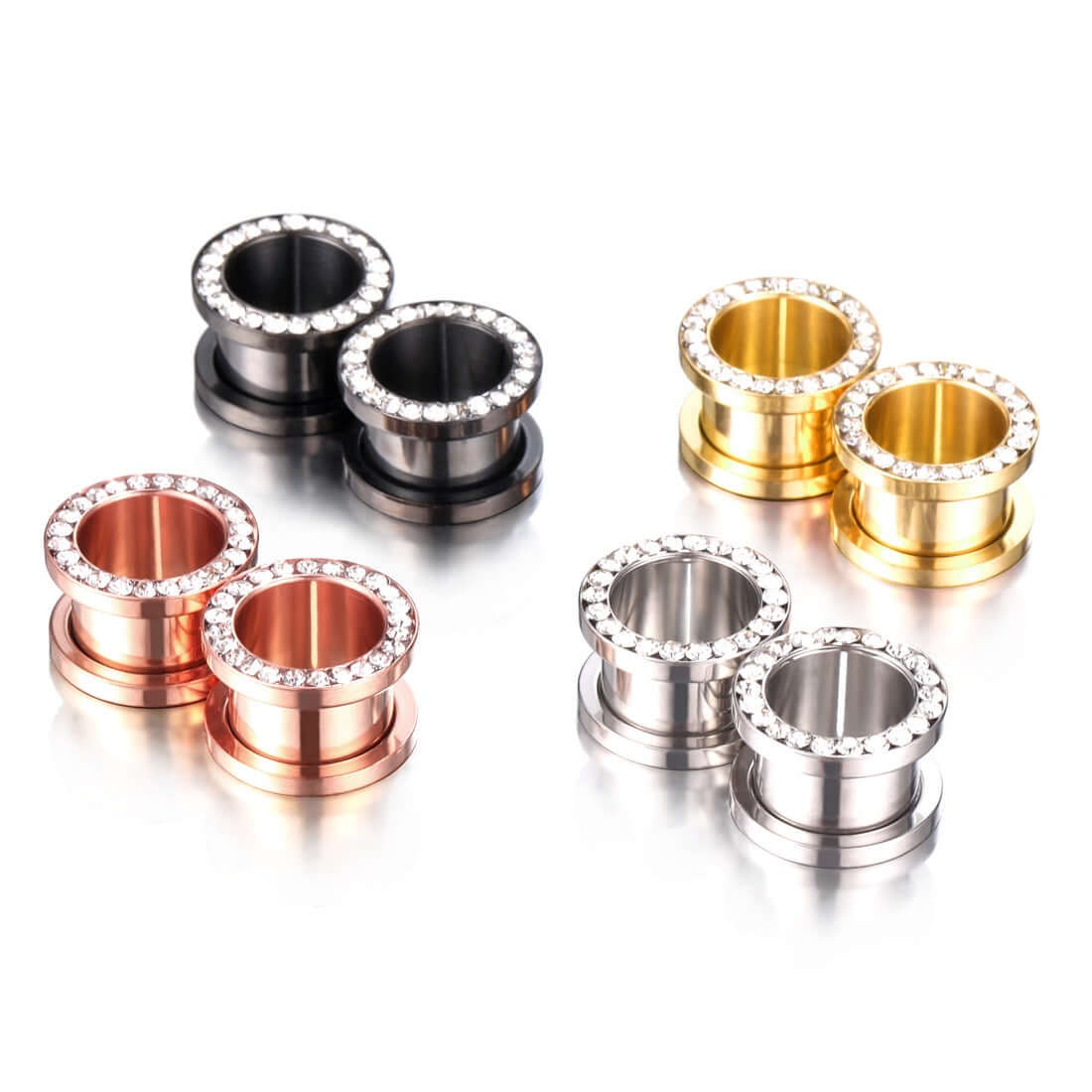 Black CZ Hollow Screw Fit Tunnel Plug Set | UZ299 | Stylish Body Jewelry for Ear Stretching & Alternative Fashion
