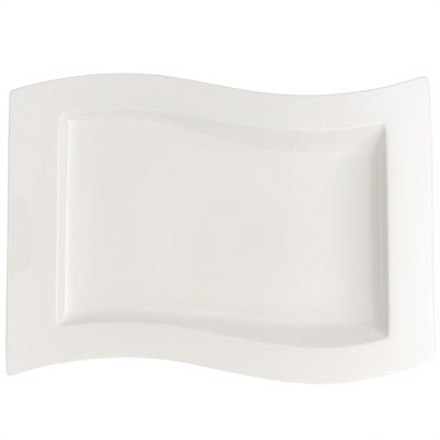 Villeroy & Boch NewWave 13 x 9.5 Inch White Rectangle Dinner Plate - Set of 4, Modern Porcelain Tableware for Dining, Entertaining & Special Occasions