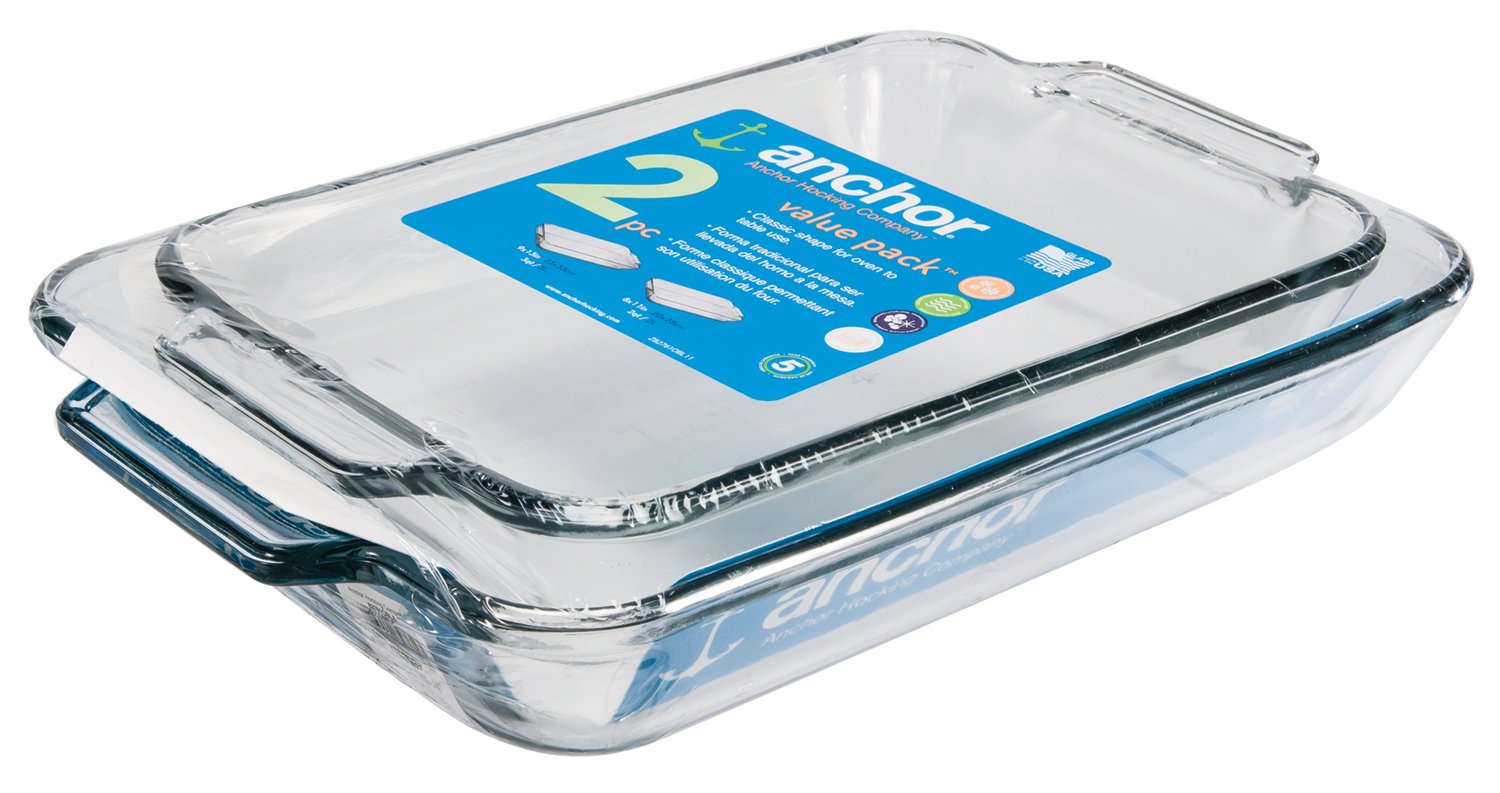 Anchor Hocking 2-Piece Glass Baking Dish Set - 2 Qt & 3 Qt Oven-Safe Casserole Dishes for Baking, Roasting & Meal Prep - Perfect for Lasagna, Casseroles & Desserts