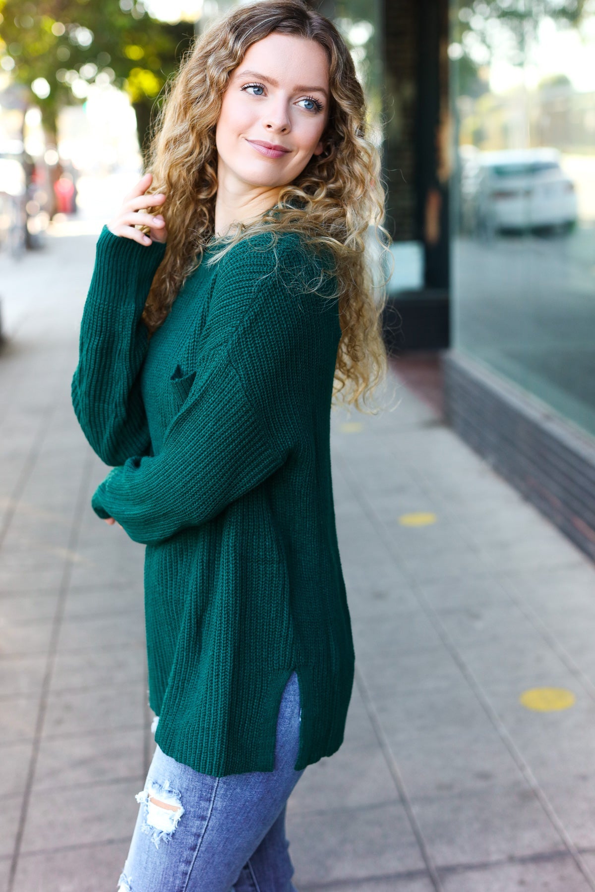 Stylish Hunter Green Mock Neck Knit Sweater with Chest Pocket - Cozy Winter Wear for Women | Perfect for Casual Outings & Office Attire