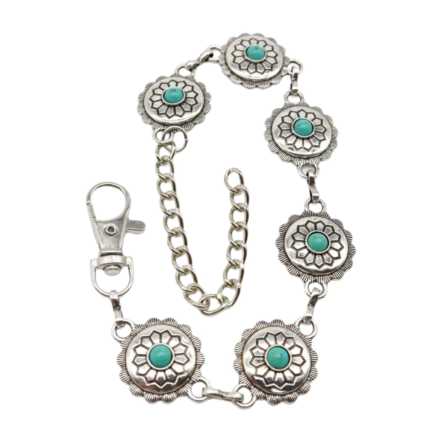 Trendy Western Boot Metal Chain Bracelet & Anklet for Women - Silver Turquoise Bead Charm Wrap Around Flower Jewelry - Perfect for Cowgirl Outfits, Country Concerts & Boho Fashion