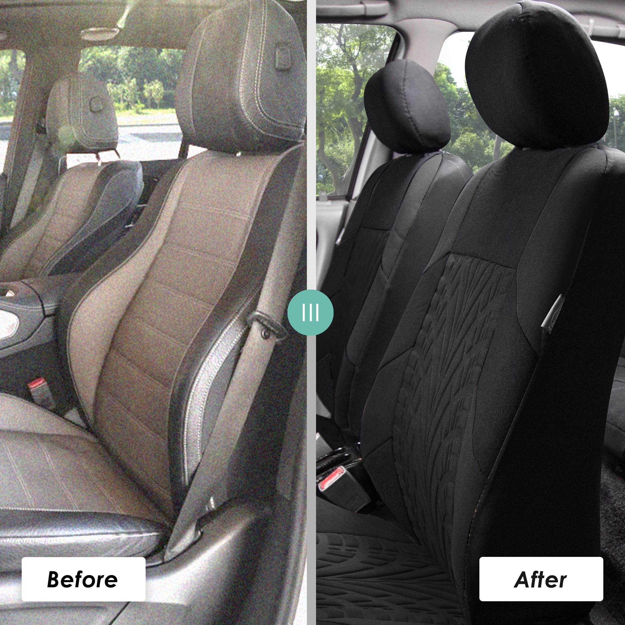 FH Group 7-Seater Universal Car Seat Covers - 3-Row Black Travel Master Set with Airbag & Split Rear Design | Perfect Fit for Cars, Trucks & SUVs | Durable Interior Accessories for Road Trips & Daily Commute