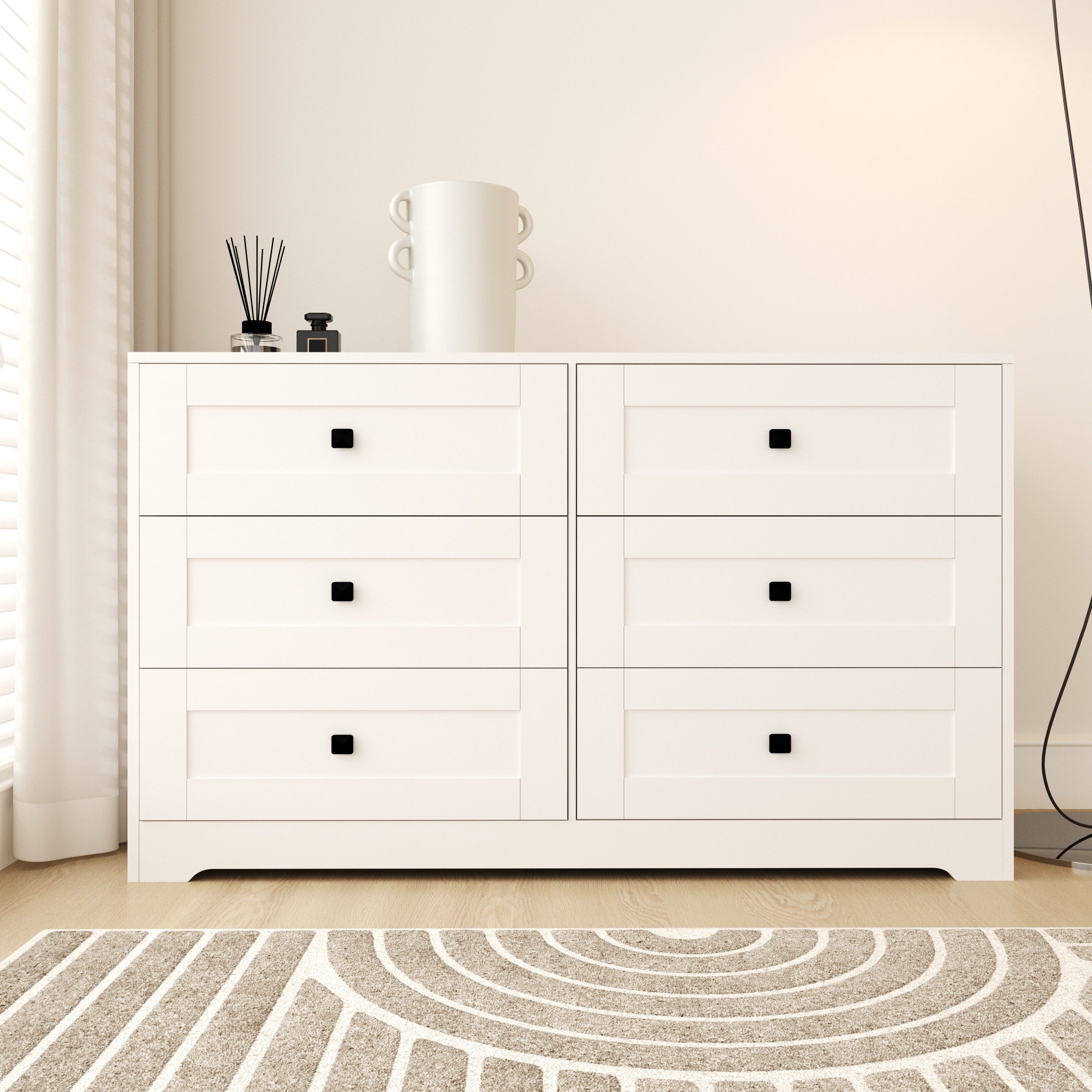 6-Drawer White Farmhouse Chest of Drawers - Rustic Storage Organizer for Bedroom, Living Room & Entryway