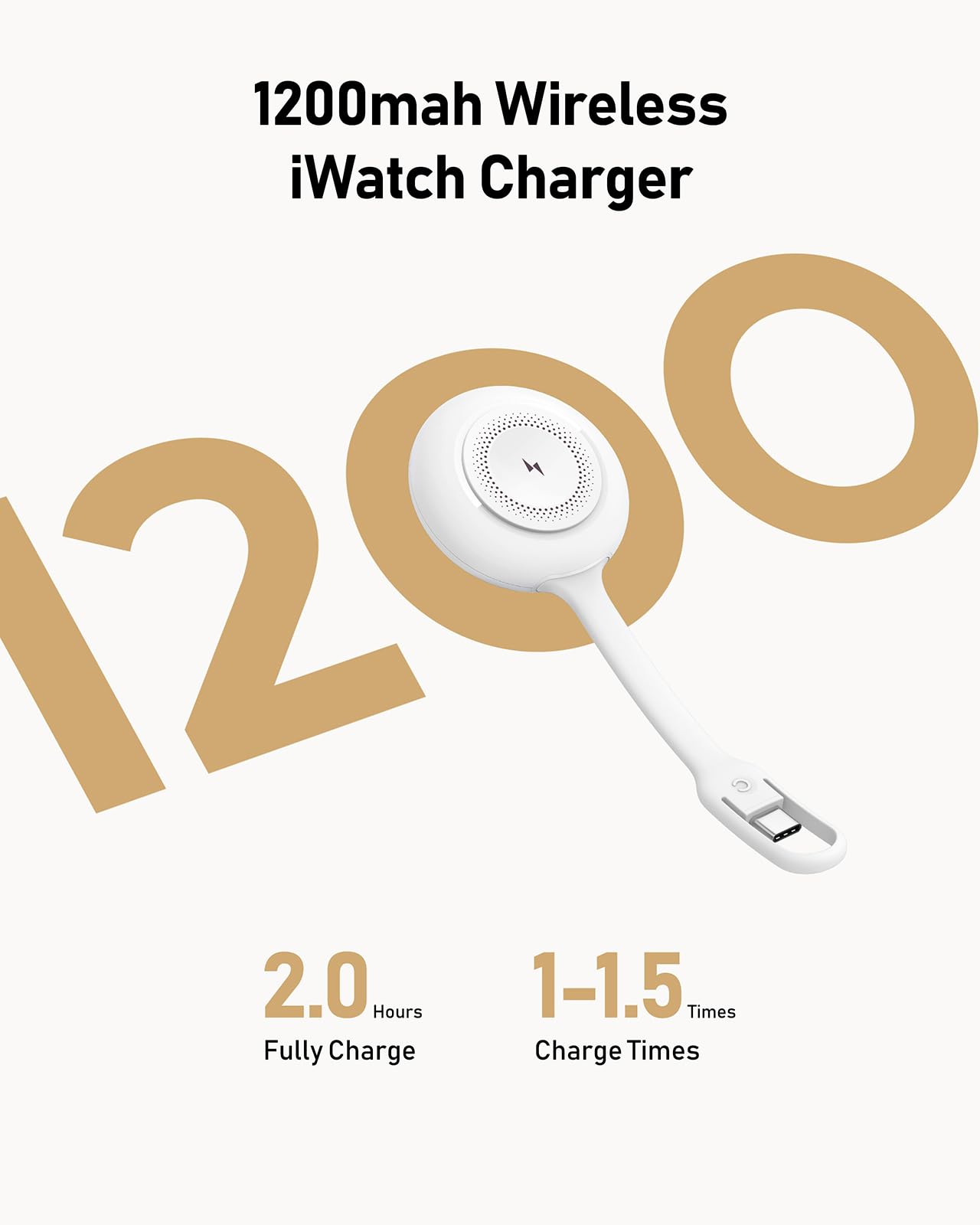 Portable 1200mAh Magnetic Wireless Charger for Apple Watch Series 9/8/7/6/SE/5/4 - Keychain Power Bank for iWatch (White) | Perfect for Travel, Gym & On-the-Go Charging