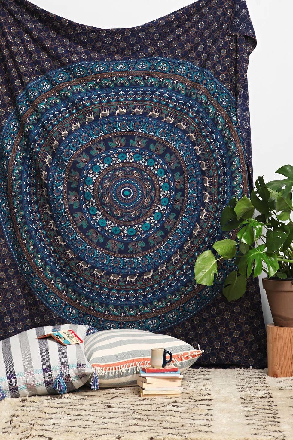 Indian Mandala Cotton Window Curtains - Elephant Printed Door Drapes & Hippie Room Decor for Bedroom, Balcony, Kids Room Divider - Boho Tapestry Wall Hanging for Meditation Spaces & Yoga Studios