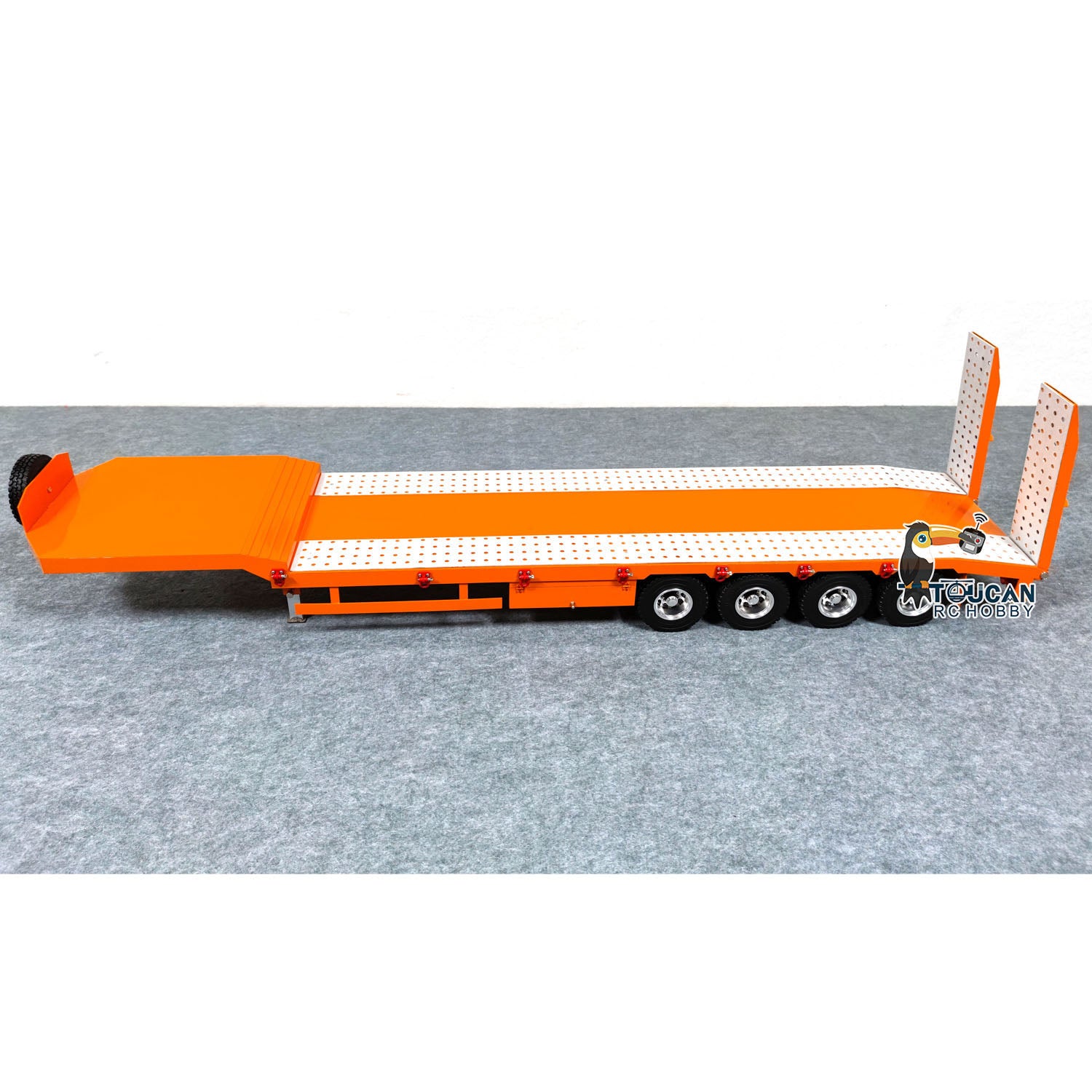 1:14 Scale 4 Axle Metal RC Trailer for Tractor Trucks - Electric Tailgate, Adjustable Legs, Pre-Painted & Assembled DIY Model - Perfect for RC Car Enthusiasts & Collectors