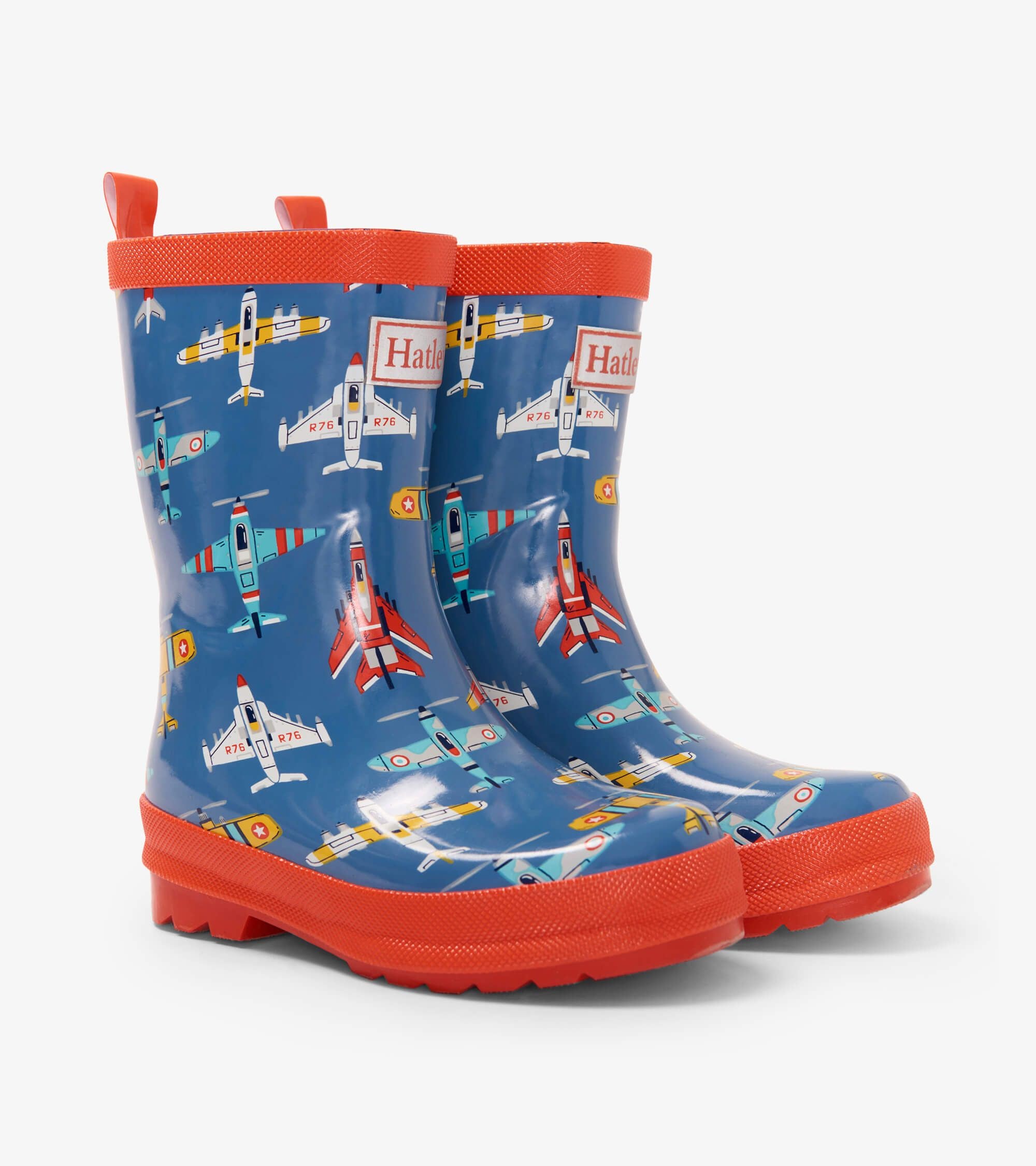 Hatley W23 Flying Aircrafts Shiny Rain Boots for Women - Waterproof Rubber Boots with Fun Aircraft Print - F22FPK1366 - Perfect for Rainy Days, Outdoor Adventures & Kids Playtime