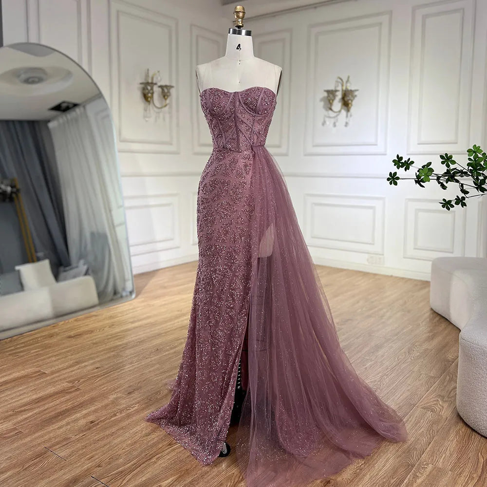 Serene Hill Arabic Turquoise High Split Mermaid Beaded Luxury Evening Gown for Women - Elegant Wedding Party Dress 2025 LA72610 | Perfect for Formal Events, Red Carpet & Special Occasions