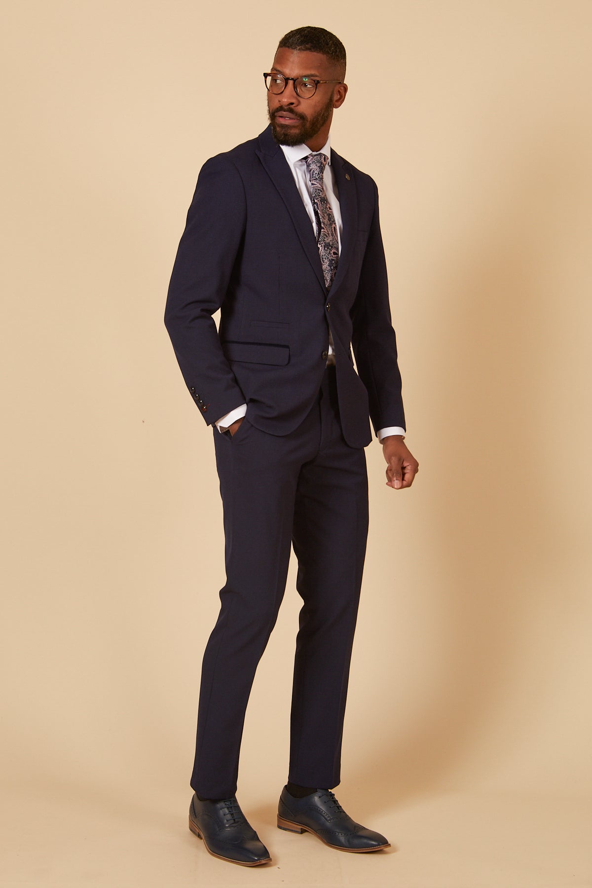 BROMLEY Navy Check Two Piece Suit - Cardiff City F.C. Inspired Outfit Worn by Will Fish | Premium Men's Formal Wear for Weddings, Business Meetings & Special Events