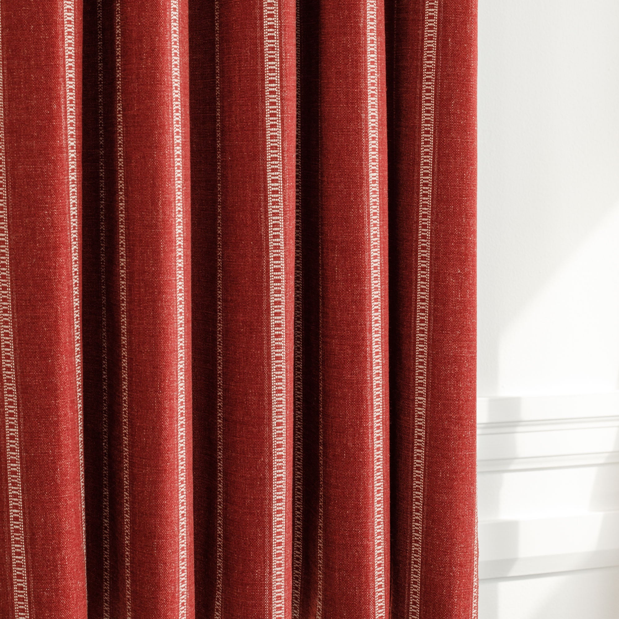 Brunswick Stripe Fabric - Pomegranate Red Upholstery Material for Sofas, Chairs & Home Decor | Premium Cotton Blend Textile