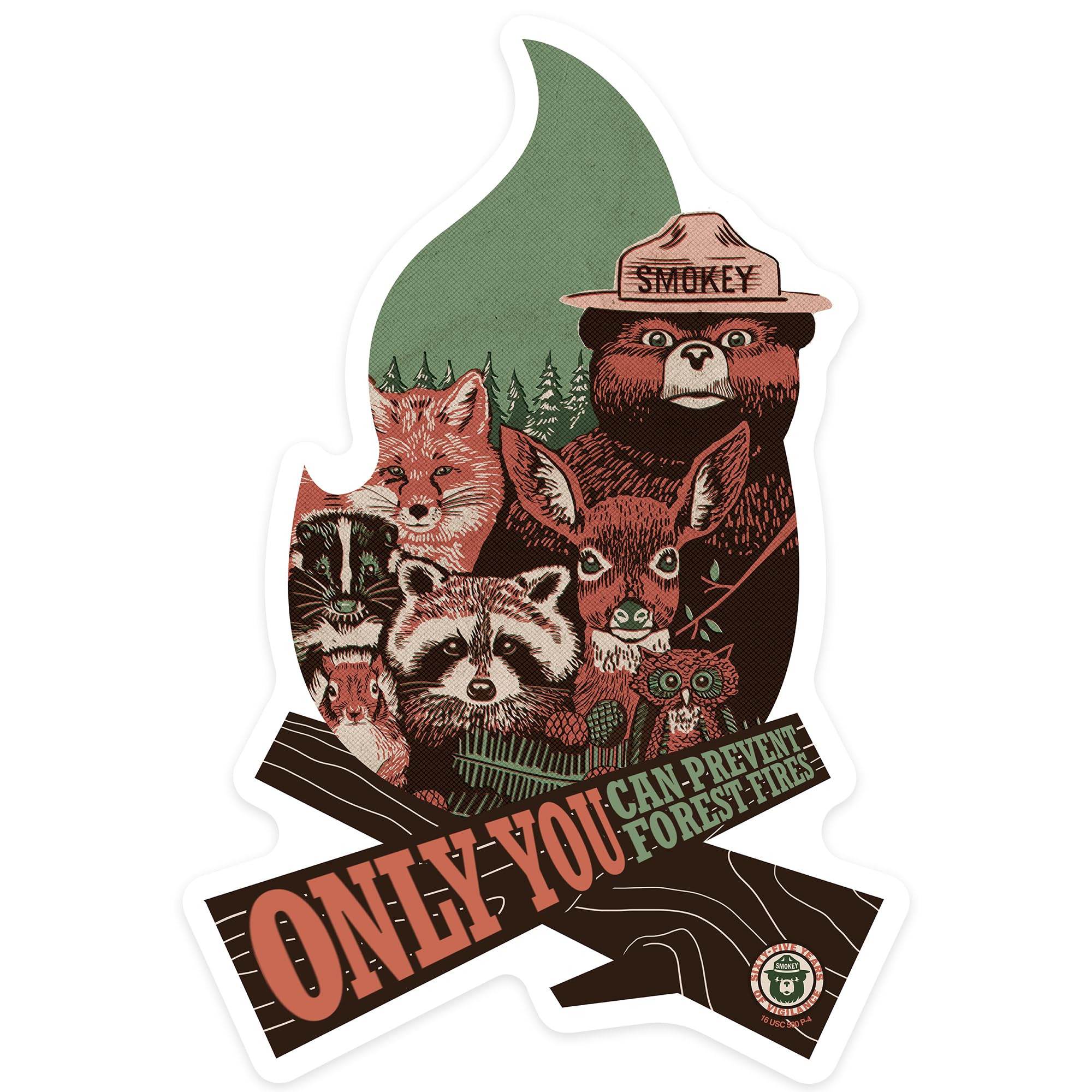 Smokey Bear and Woodland Creatures Die Cut Vinyl Stickers - 1 to 3 Inch Waterproof Decals for Cars, Laptops, Water Bottles & Coolers - 'Only You Can Prevent Wildfires' Outdoor-Themed Stickers - Perfect for Hiking Gear, Camping Equipment, and Nature Lover Gifts