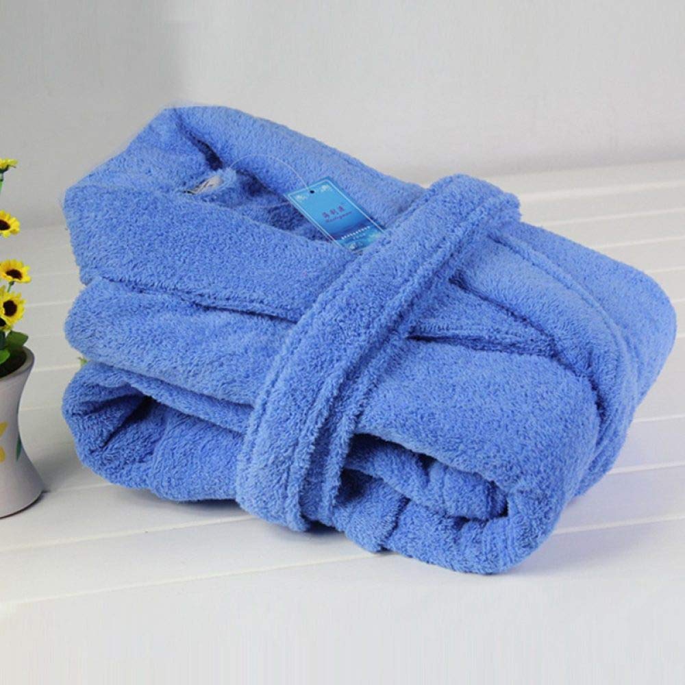 KTUCN Men's Winter Cotton Bathrobe - Thick Long Warm Soft Robe for Home & Spa - Blue - Perfect for Lounging, Relaxing & Cold Weather Comfort