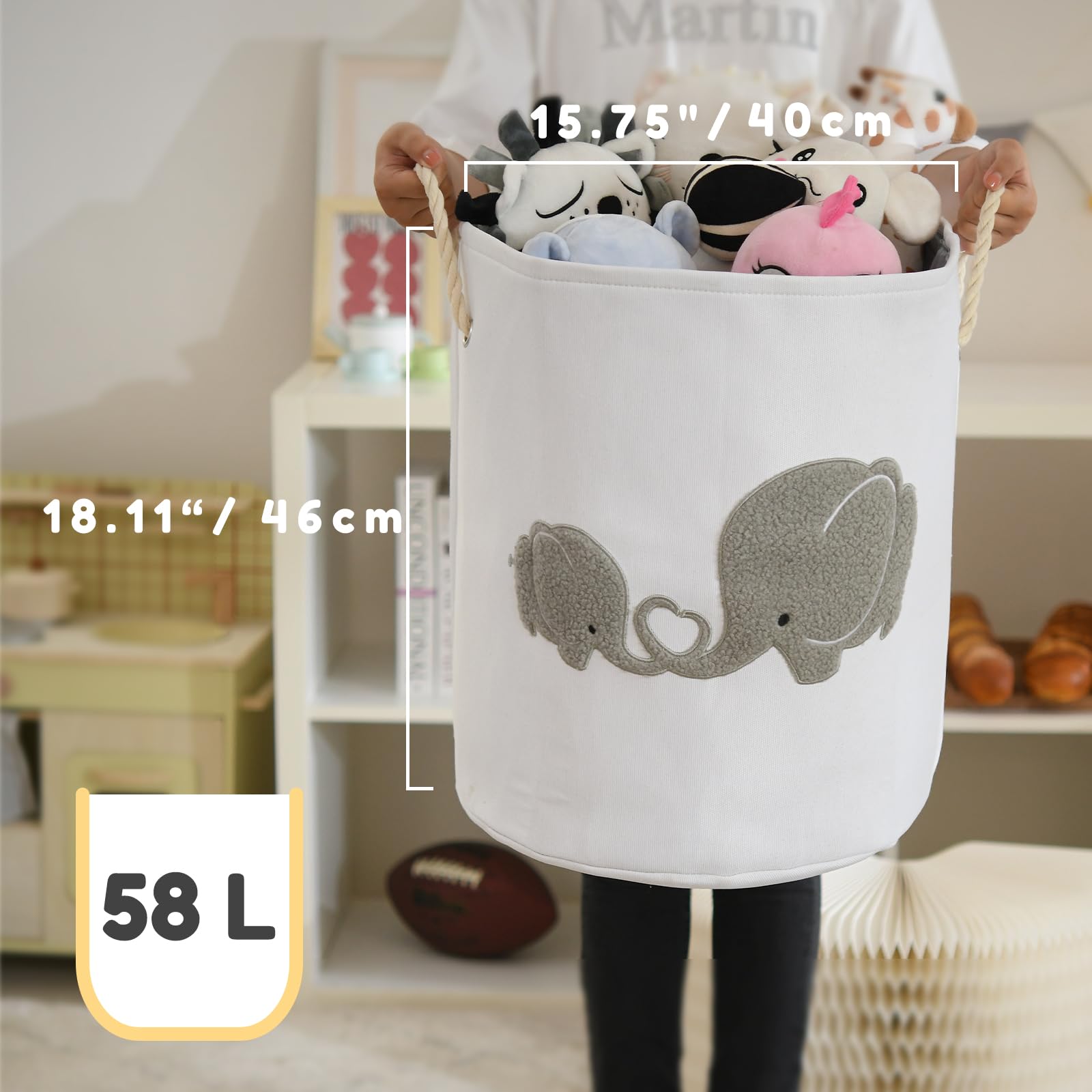 Extra Large Baby Hamper & Nursery Laundry Basket - 58L Collapsible Canvas Storage for Kids Toys, Baby Clothes & Dorm Essentials | Perfect for Nursery Organization, College Dorm Room & Playroom Storage