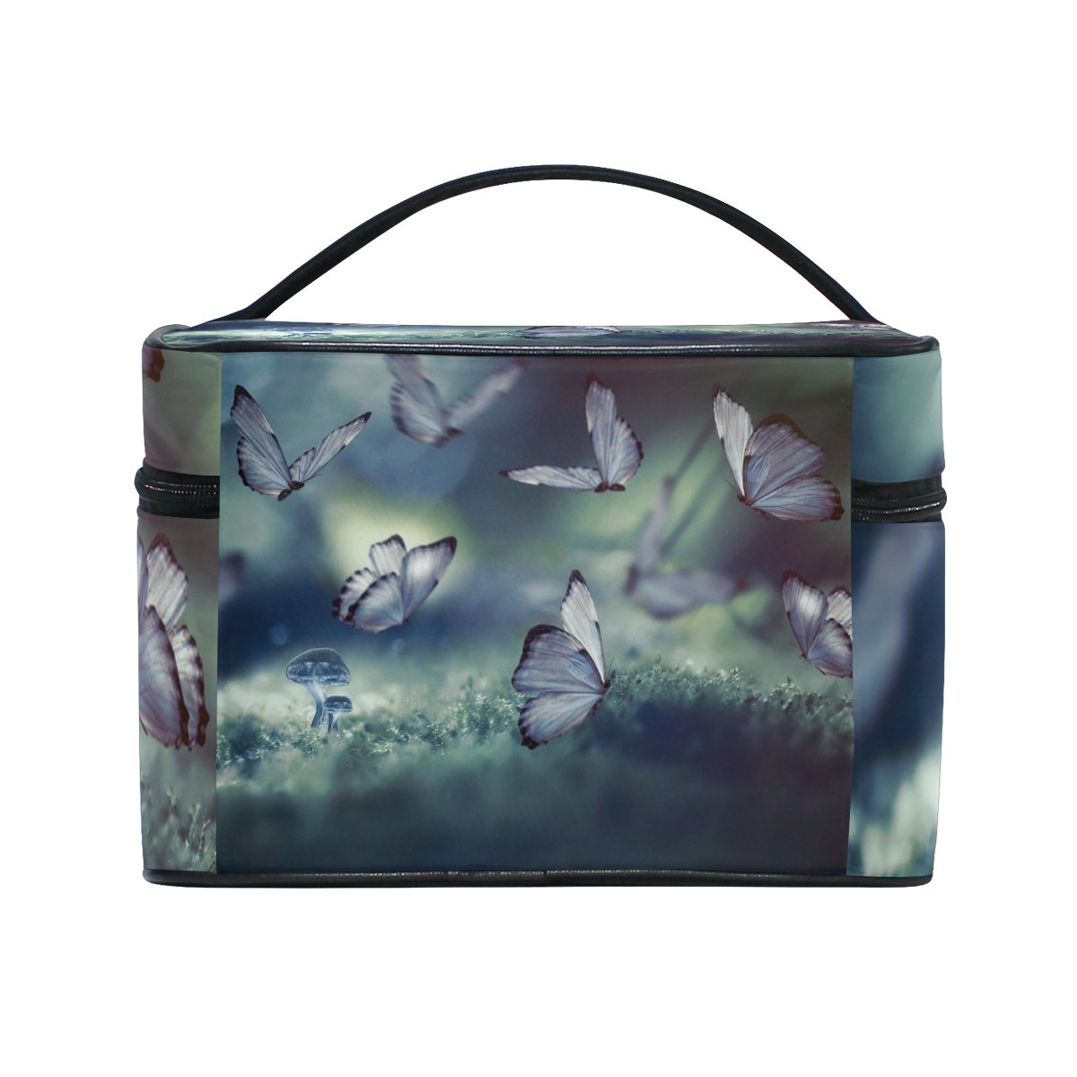 Large Butterfly & Mushroom Print Cosmetic Bag - Waterproof Makeup Organizer for Travel, Gym, and Daily Essentials Storage | Cute Toiletry Pouch for Women & Teens