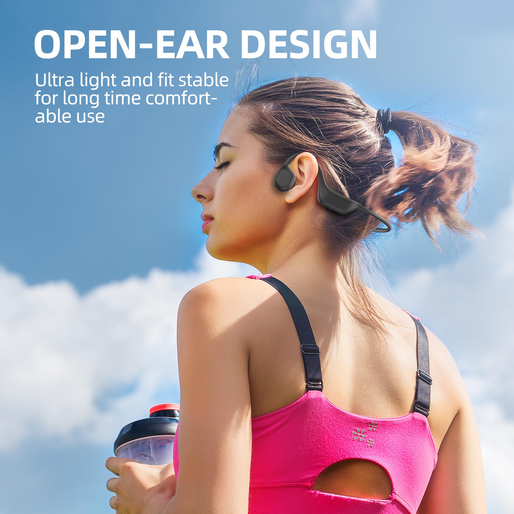 Bluetooth 5.3 Bone Conduction Headphones with Mic - Open Ear Wireless Headphones, 7H Playtime, IPX5 Sweatproof, Lightweight Sports Headset for Running, Cycling, Walking - Perfect for Gym, Workouts & Outdoor Activities