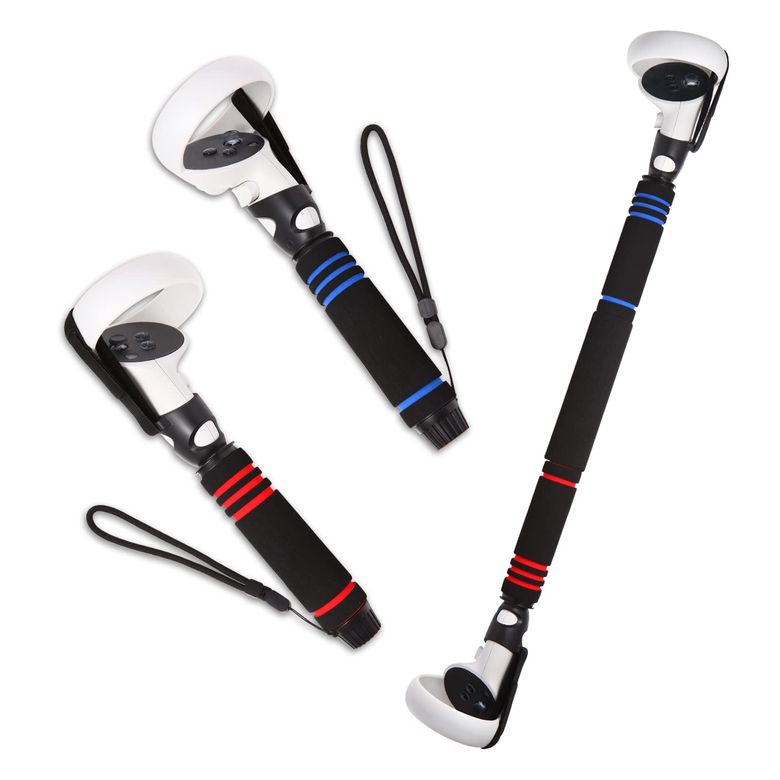 Upgraded VR Game Handle Attachments for Oculus/Meta Quest 2 - 2-in-1 Multipurpose Dual/Long Stick Controller Grips - Perfect for Beat Saber, Fitness Games & Immersive VR Experiences