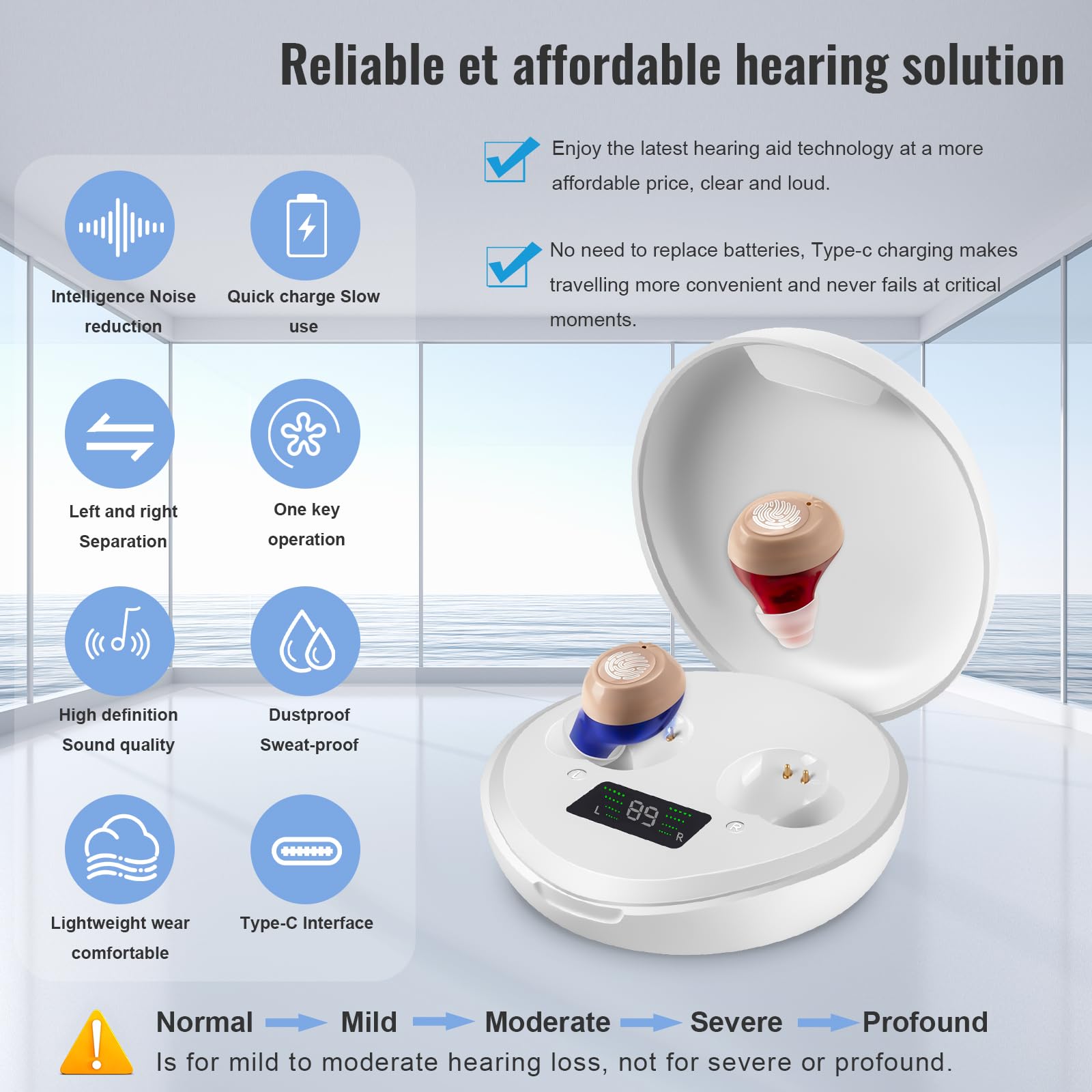 Rechargeable Digital Hearing Aids for Seniors – Invisible OTC PSAP Sound Amplifiers with LED Power Display, Comfortable Ear Amplification Devices for Elderly, White – Perfect for TV Watching, Conversations & Outdoor Activities
