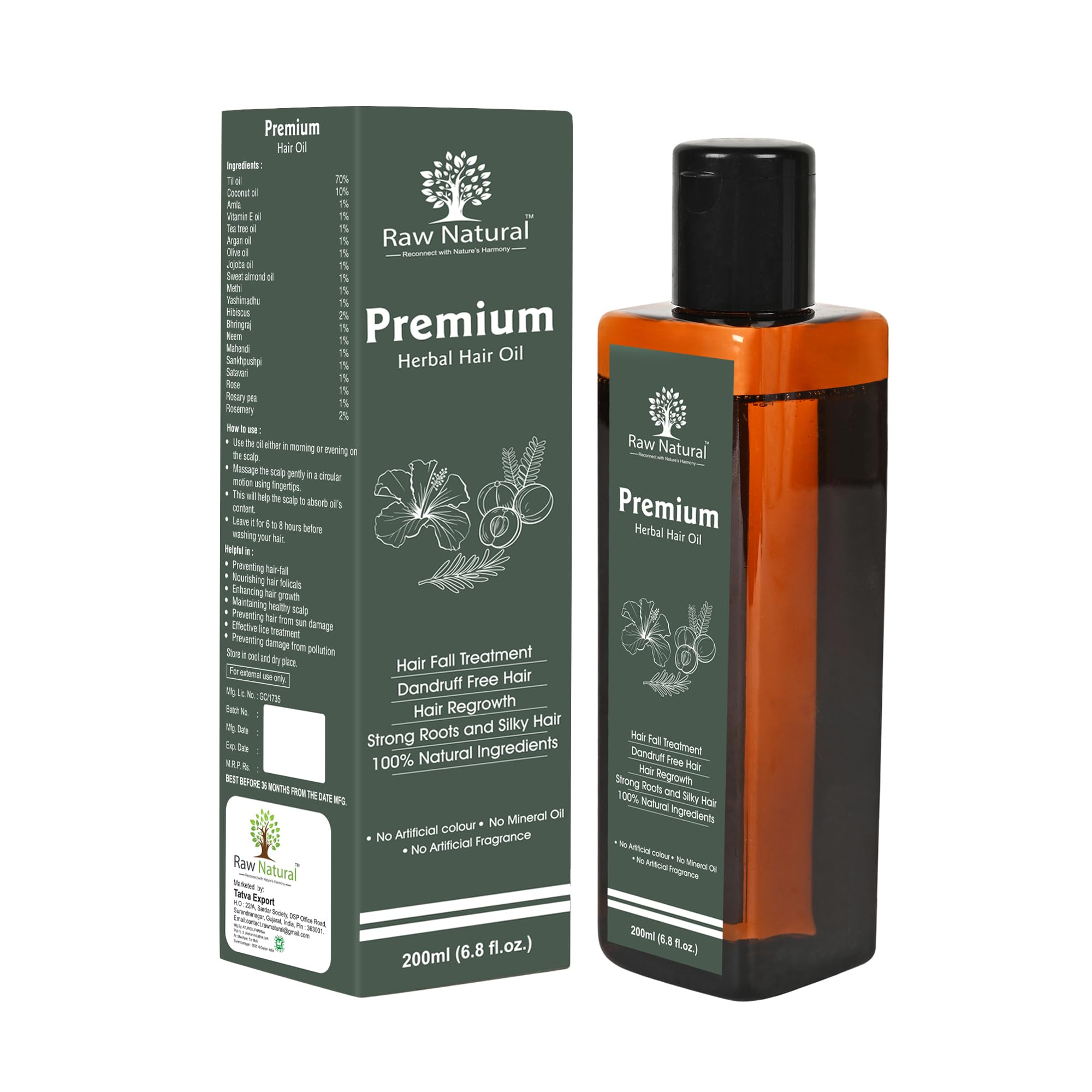 Premium Natural Herbal Hair Oil with Amla, Bhringraj & Rosemary - Chemical-Free Hair Fall Treatment for Strong, Shiny Hair & Regrowth | Mineral Oil Free | 200ml | Perfect for Daily Hair Care, Scalp Massage & Damaged Hair Repair