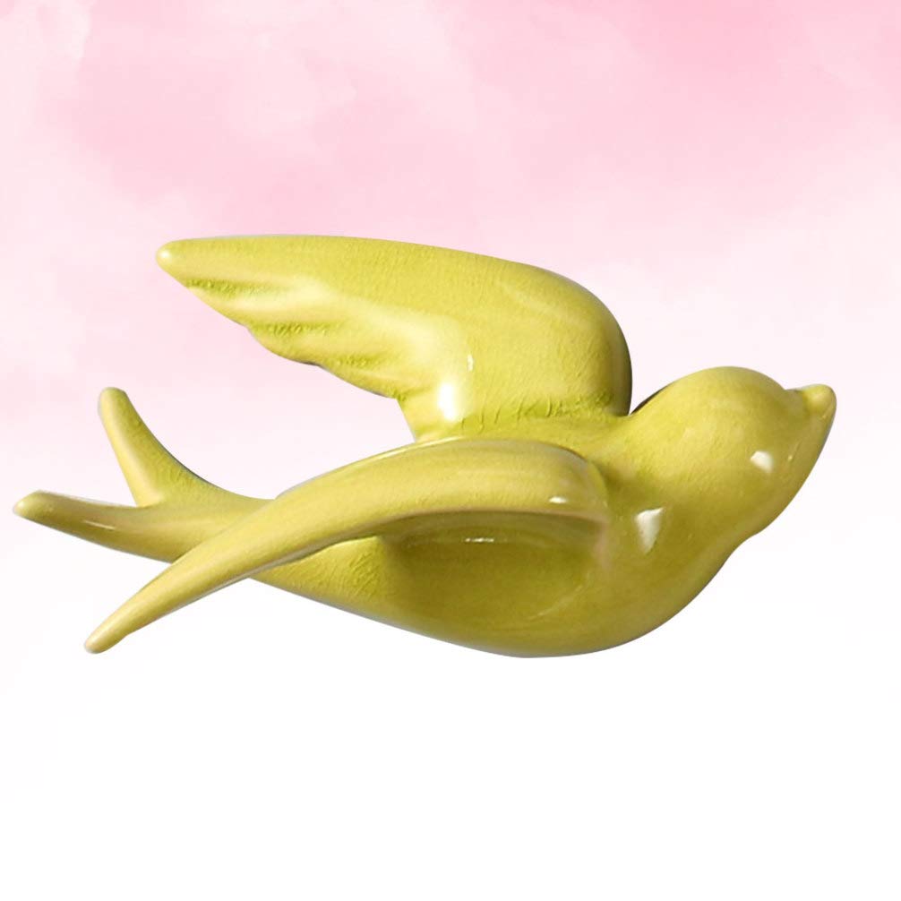 VOSAREA Ceramic Flying Birds Wall Decor - Handcrafted Sparrow & Swallow Sculptures for Home & Garden - Yellow Bird Figurines for Living Room, Bedroom, Patio Decor - Perfect for Boho, Farmhouse & Nature-Inspired Interior Design