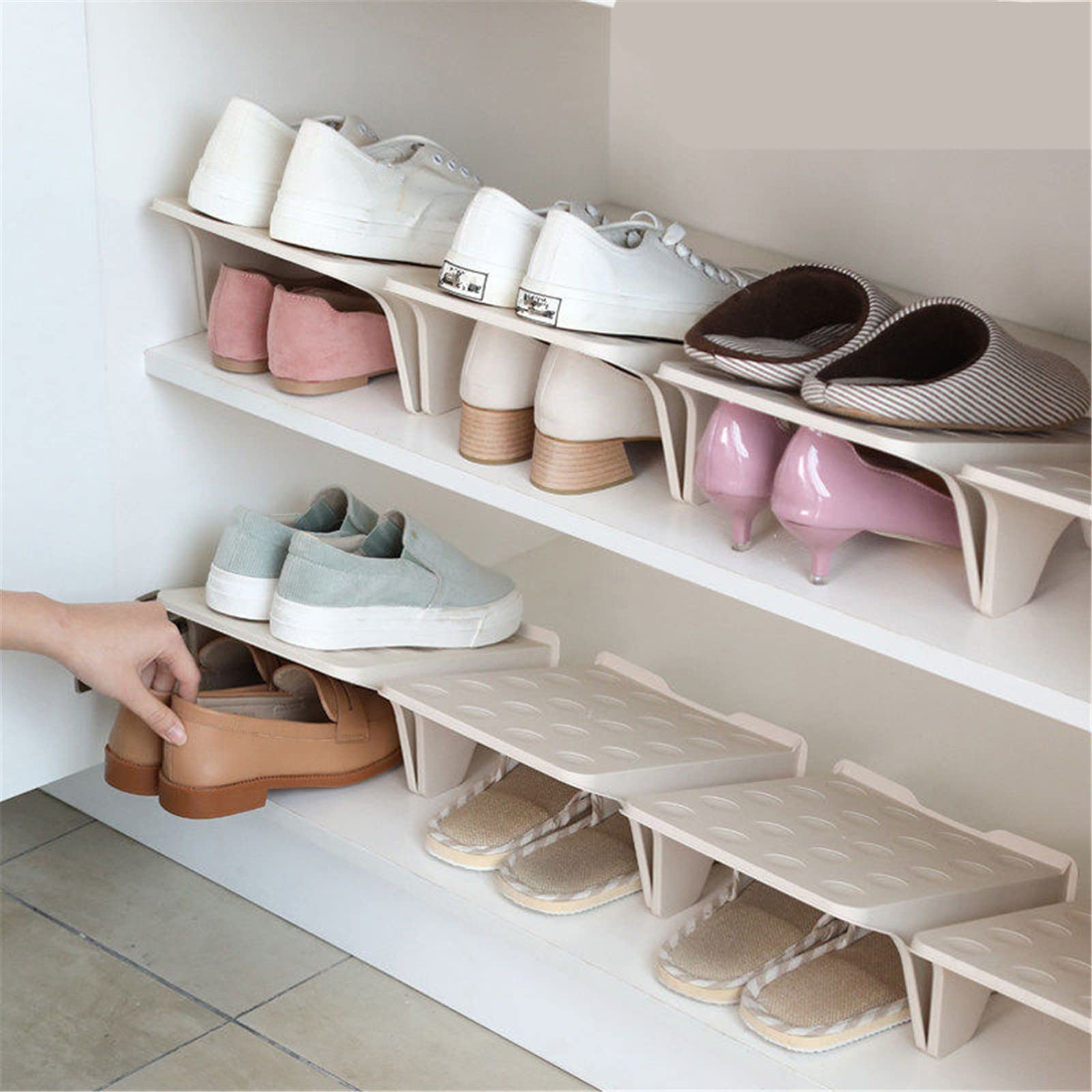 ASkinds 4 Pack Shoe Stacker Organizer - Double Layer Space Saving Shoe Rack for Closet - Increases Storage by 200% - Perfect for Home, Apartment & Dorm Organization (Apricot) - Ideal for Small Spaces & Shoe Lovers