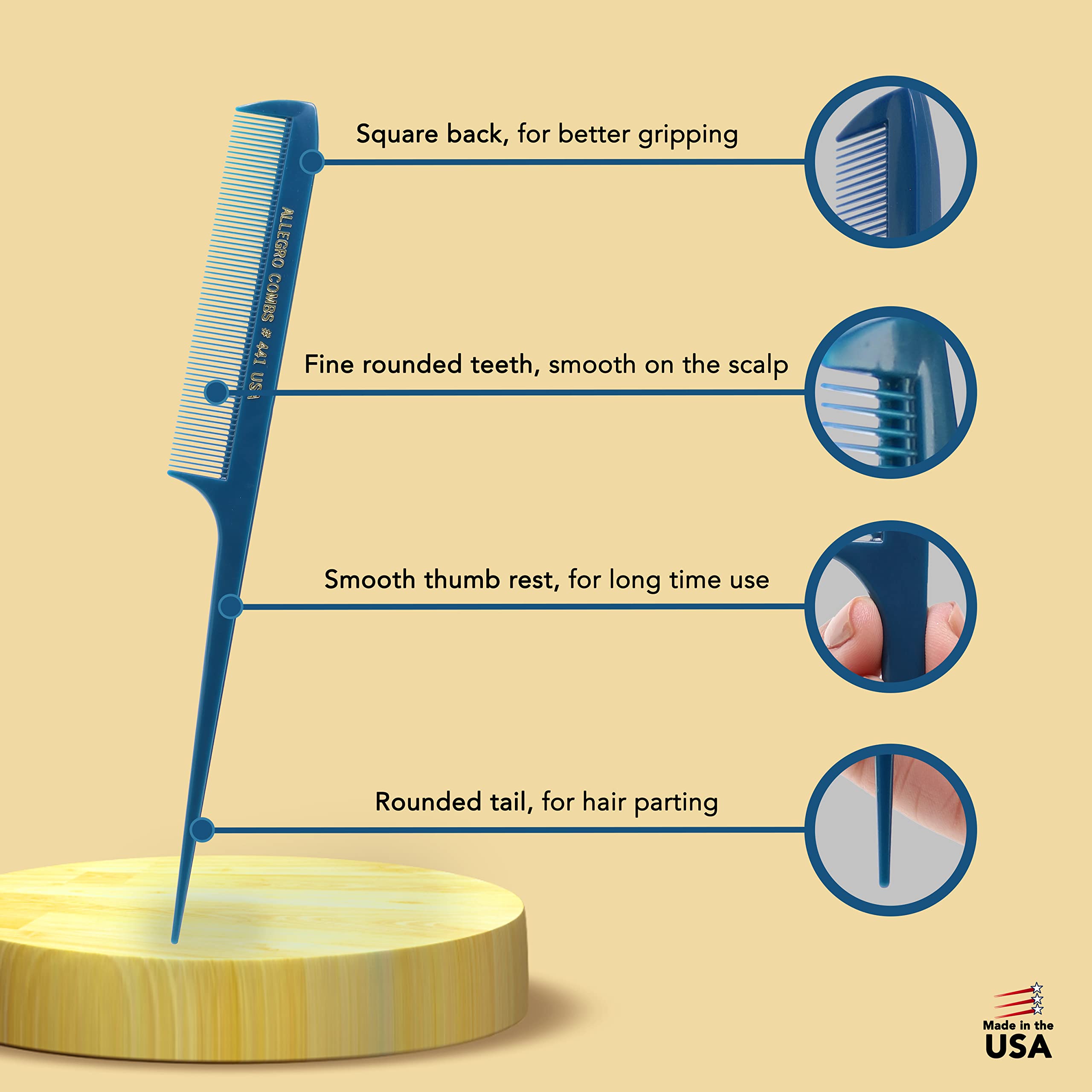 Allegro 441 Rat Tail Combs - 8.5 Inch Fine Teeth Pintail Braiding & Parting Combs, Hair Styling Picks Set (1 Dozen, Teal) | Professional Salon Tools for Braiding, Styling & Hair Extensions